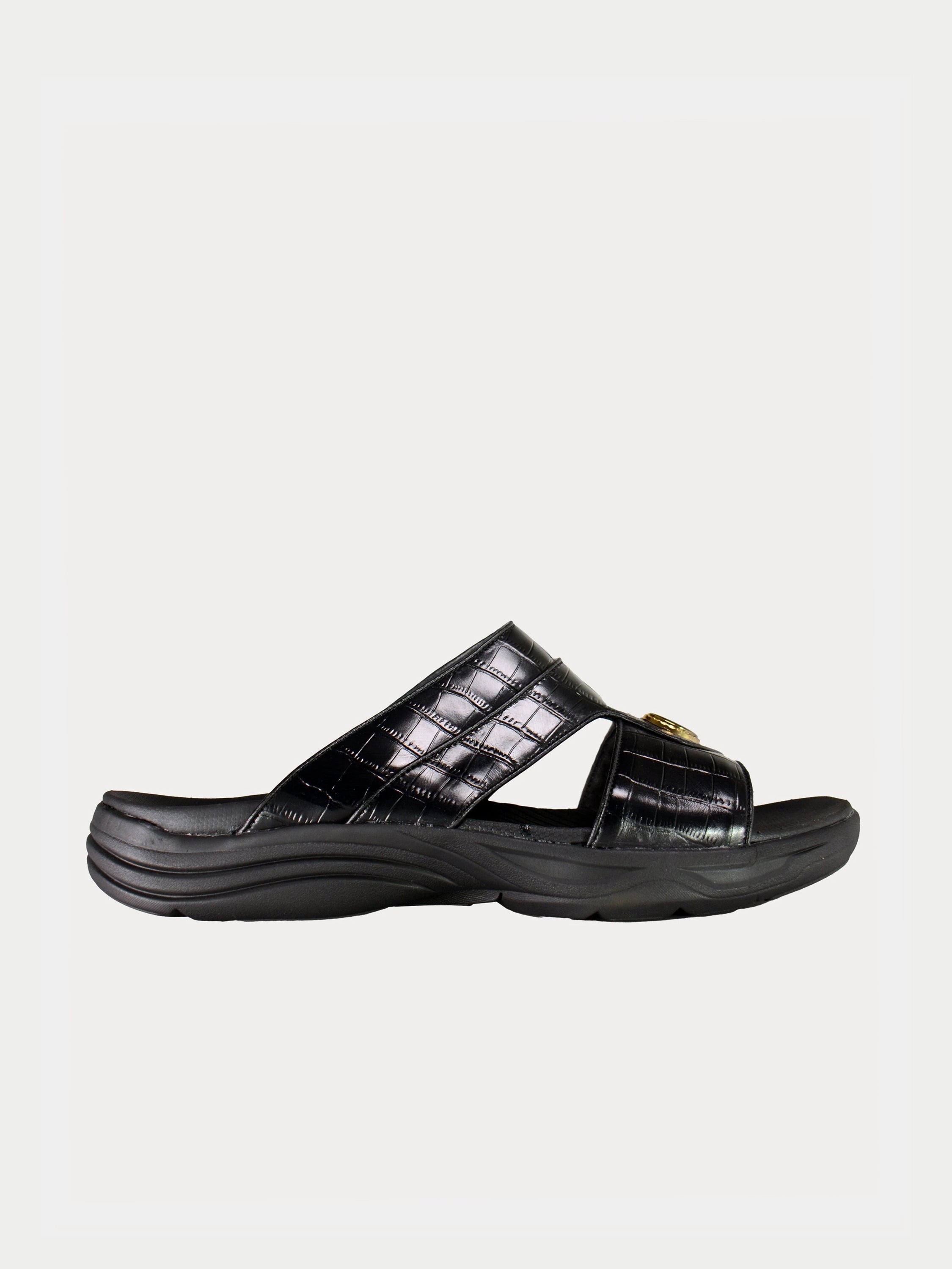 Barjeel Uno D197123 Croco Round Buckle Arabic Sandals #color_Black