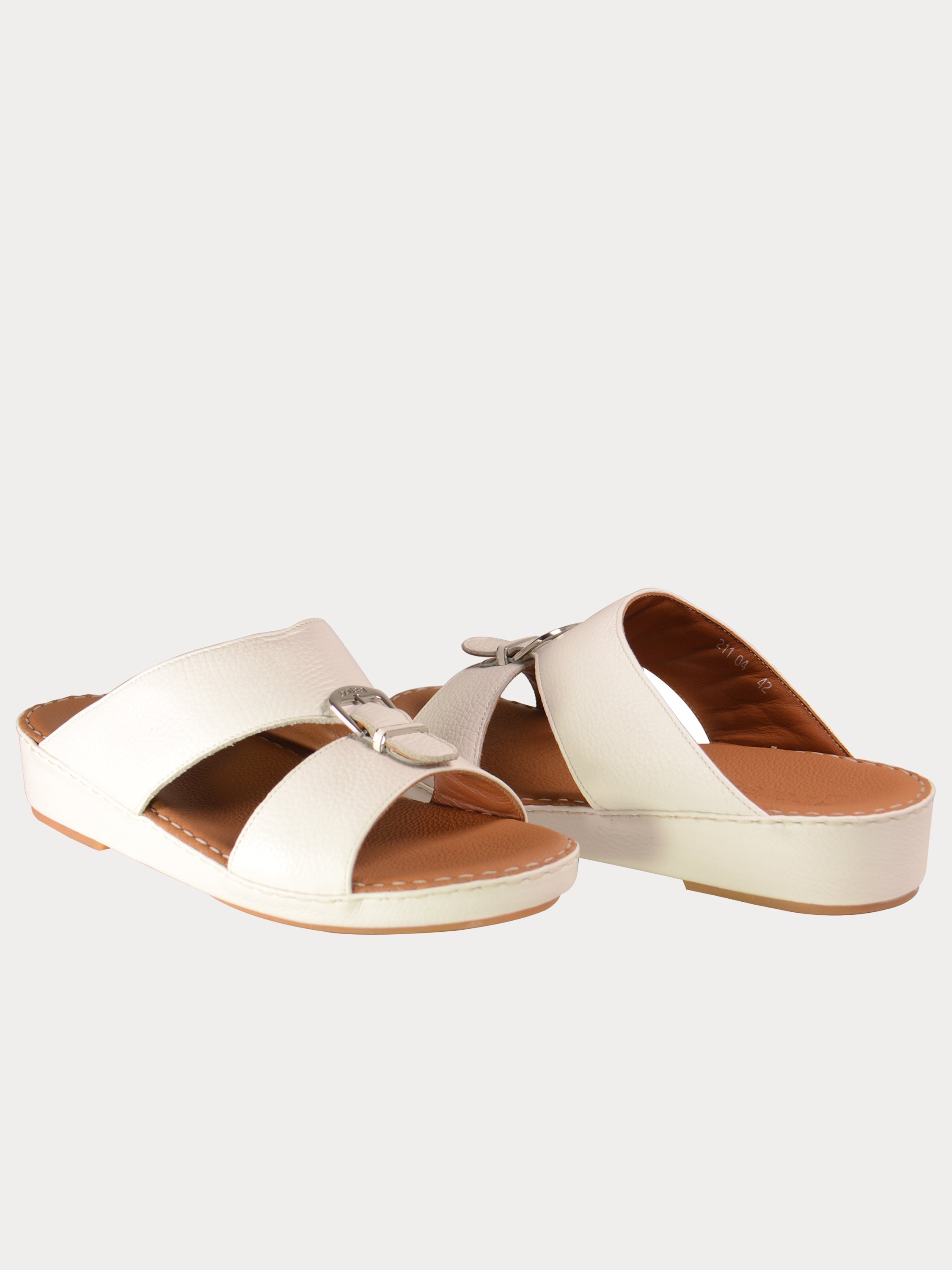 Barjeel Uno 021104 Elegant Grain Top Buckle Arabic Sandals #color_White