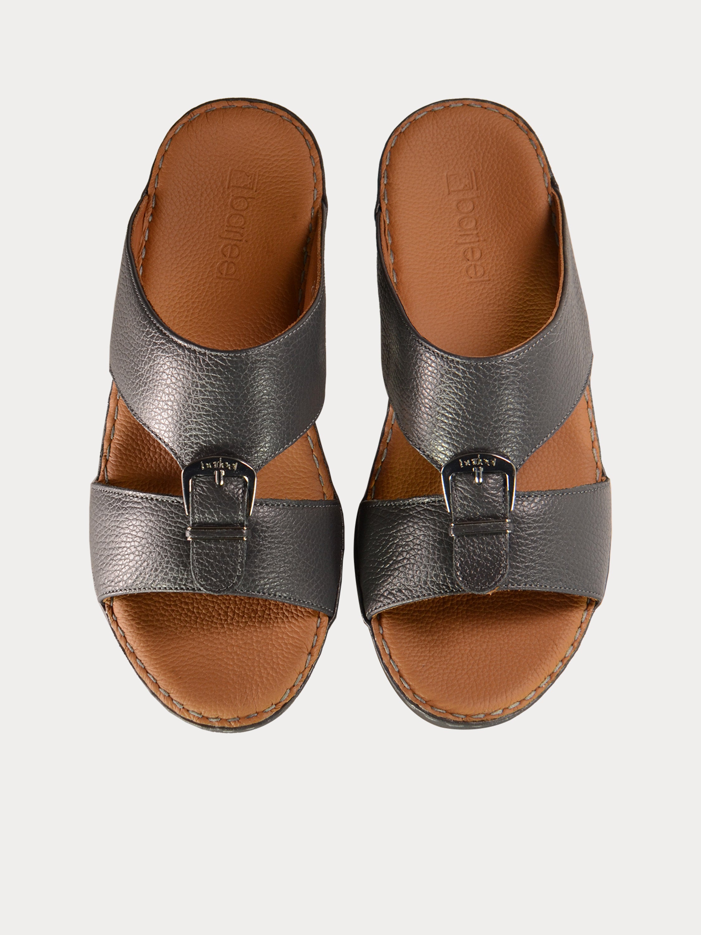 Barjeel Uno 021104 Elegant Grain Top Buckle Arabic Sandals #color_Grey