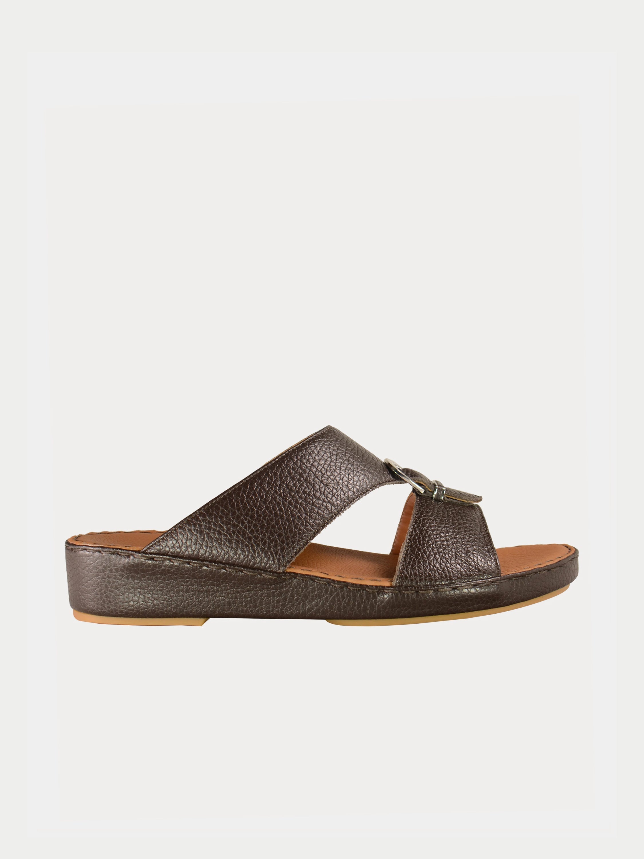 Barjeel Uno 021104 Elegant Grain Top Buckle Arabic Sandals #color_Brown