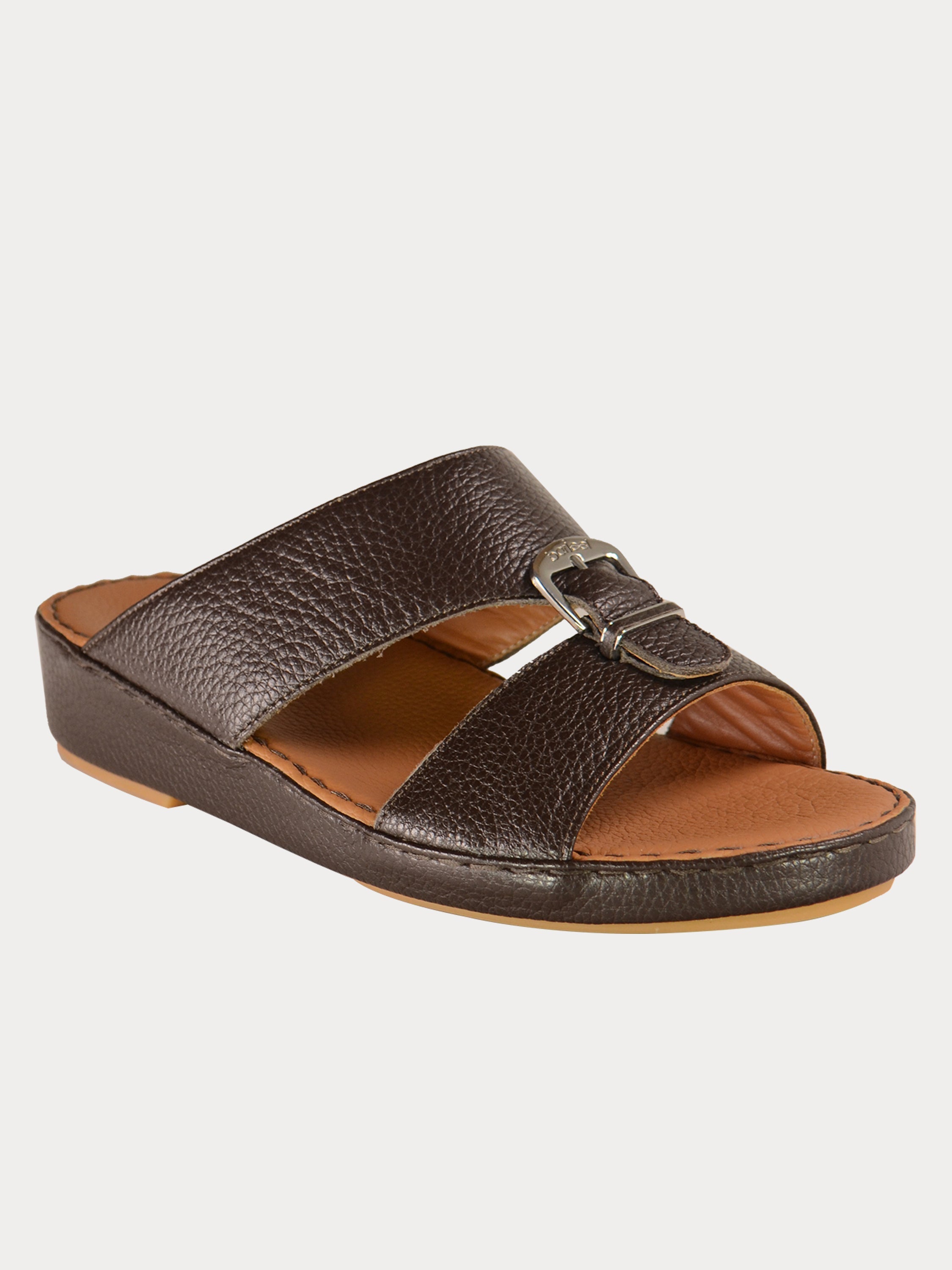 Barjeel Uno 021104 Elegant Grain Top Buckle Arabic Sandals #color_Brown