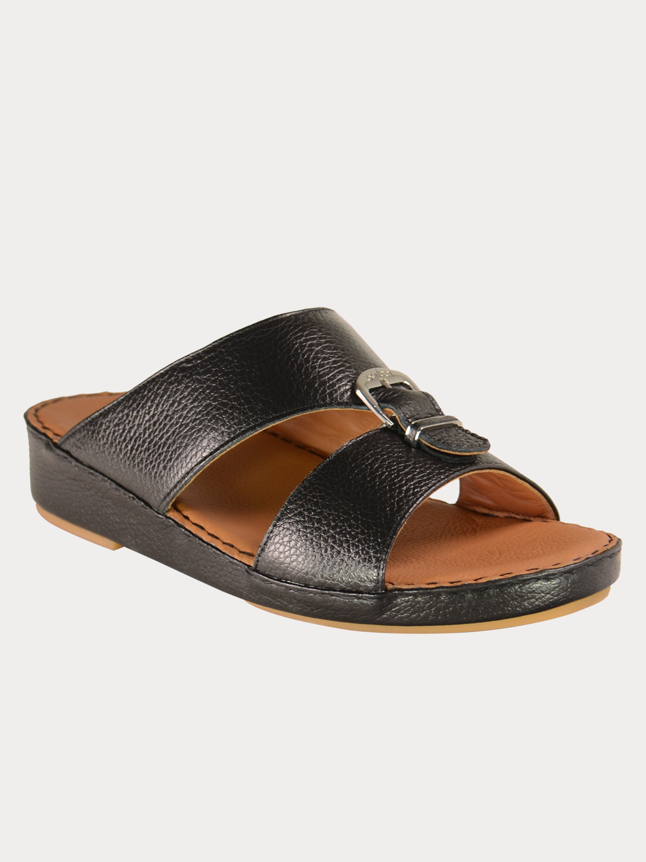 Barjeel Uno 021104 Elegant Grain Top Buckle Arabic Sandals #color_Black