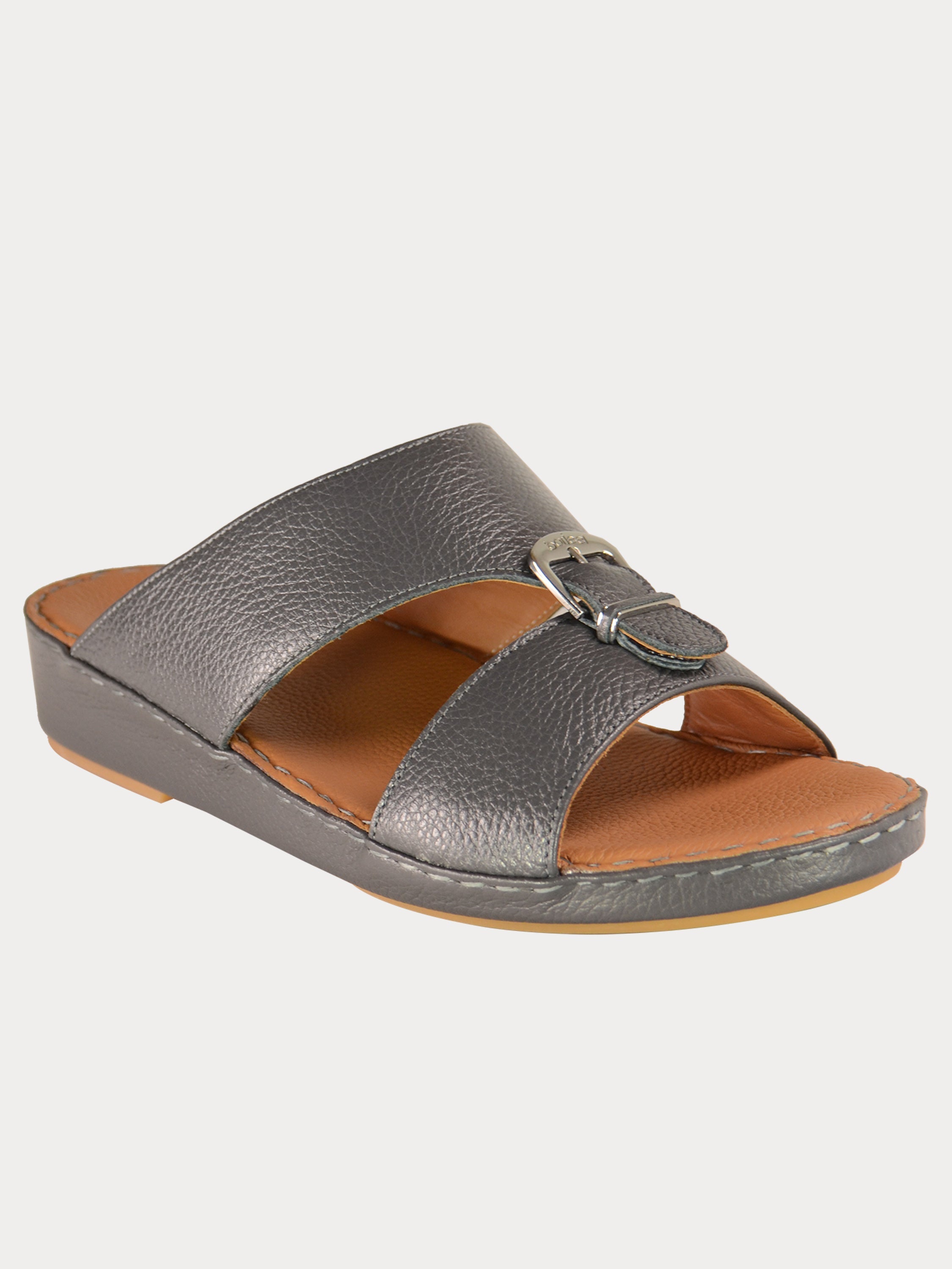 Barjeel Uno 021104 Elegant Grain Top Buckle Arabic Sandals #color_Grey