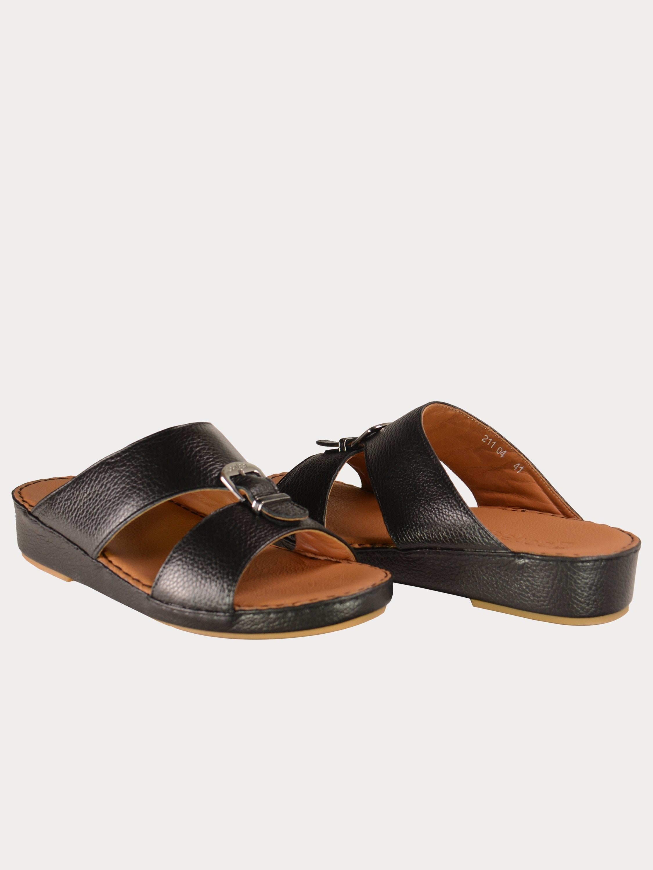 Barjeel Uno 021104 Elegant Grain Top Buckle Arabic Sandals #color_Black