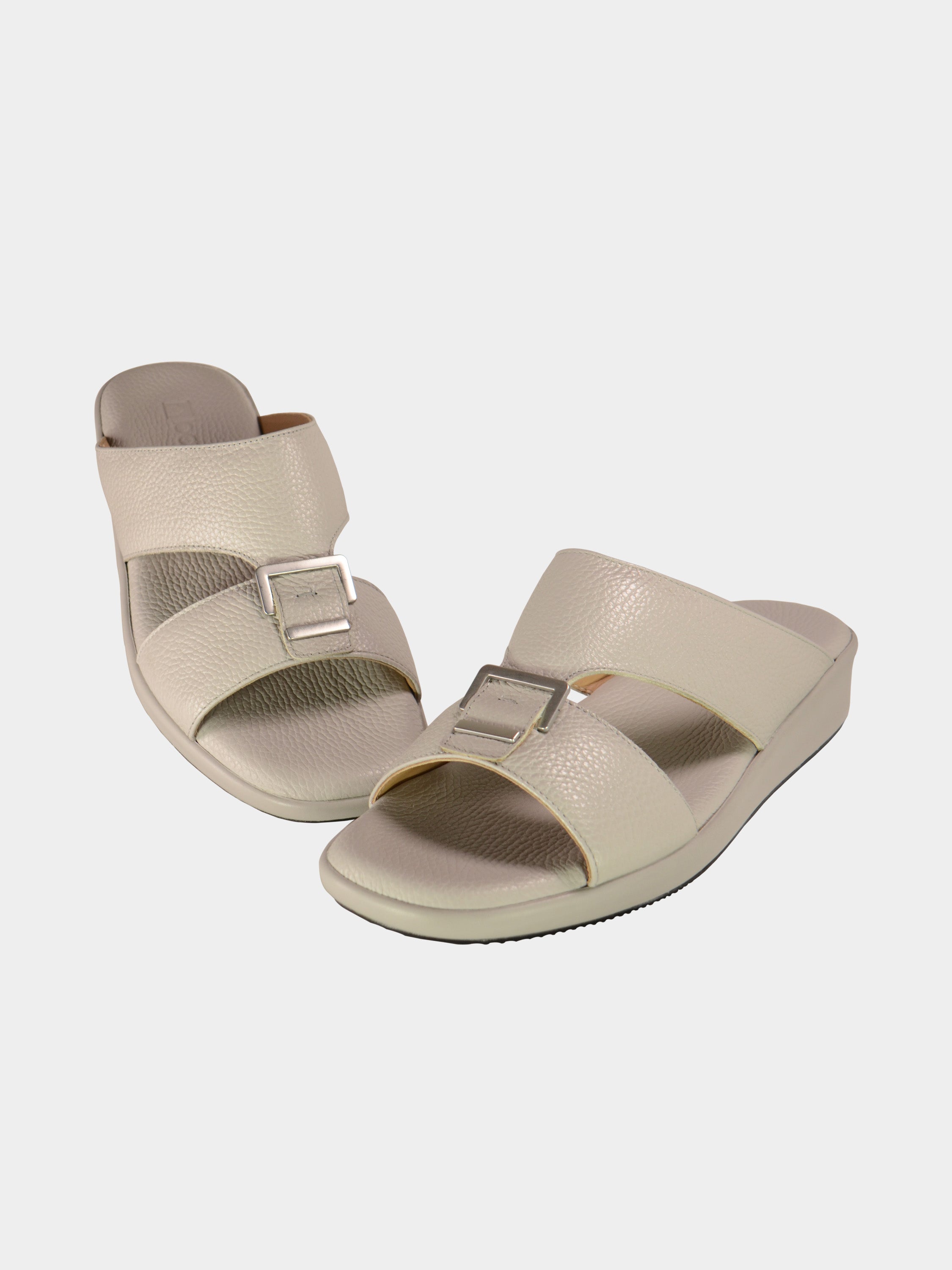 Barjeel Uno BGT-02 Grain Top Buckle Arabic Sandals #color_Light Beige