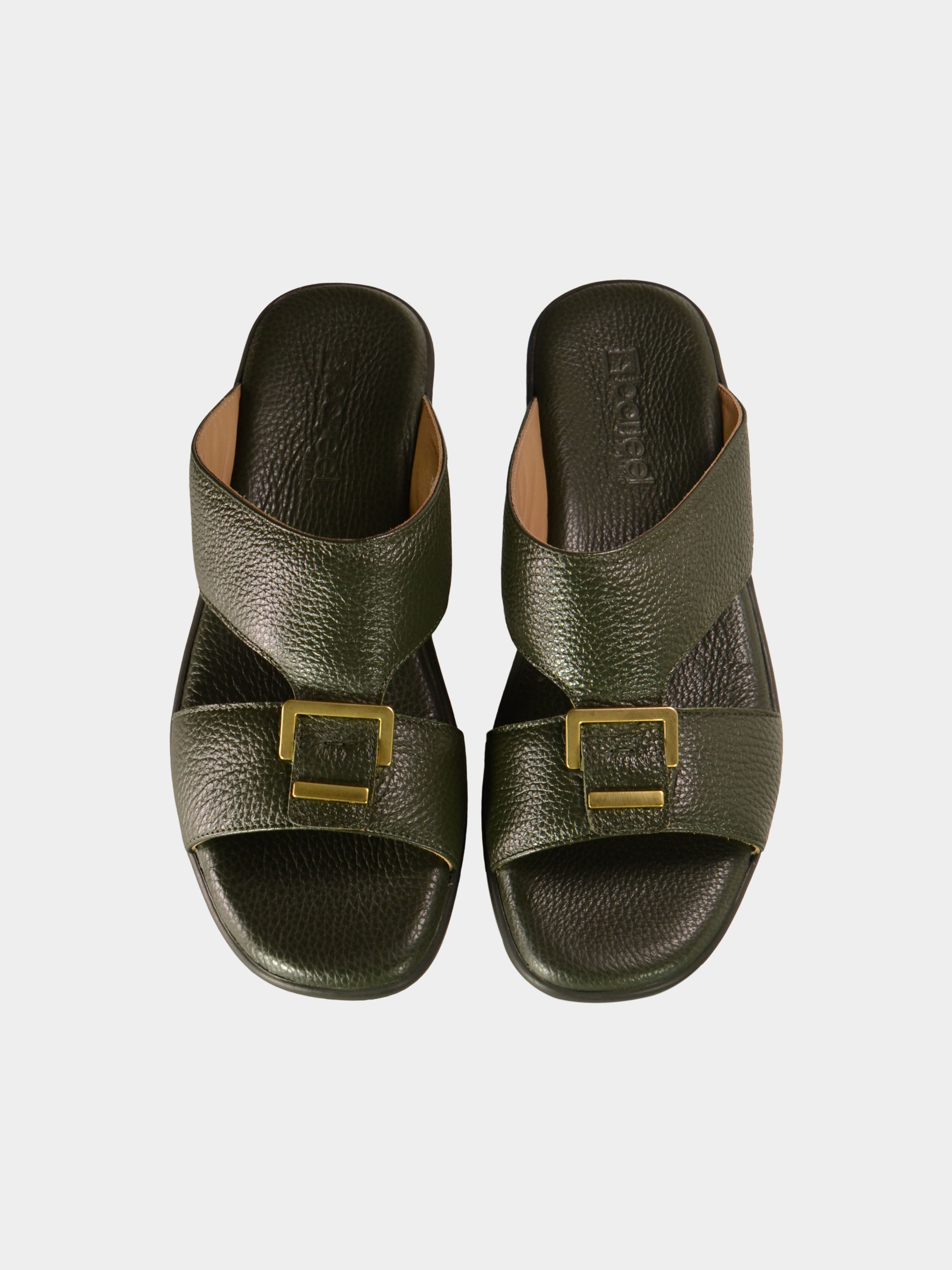 Barjeel Uno BGT-02 Grain Top Buckle Arabic Sandals #color_Green