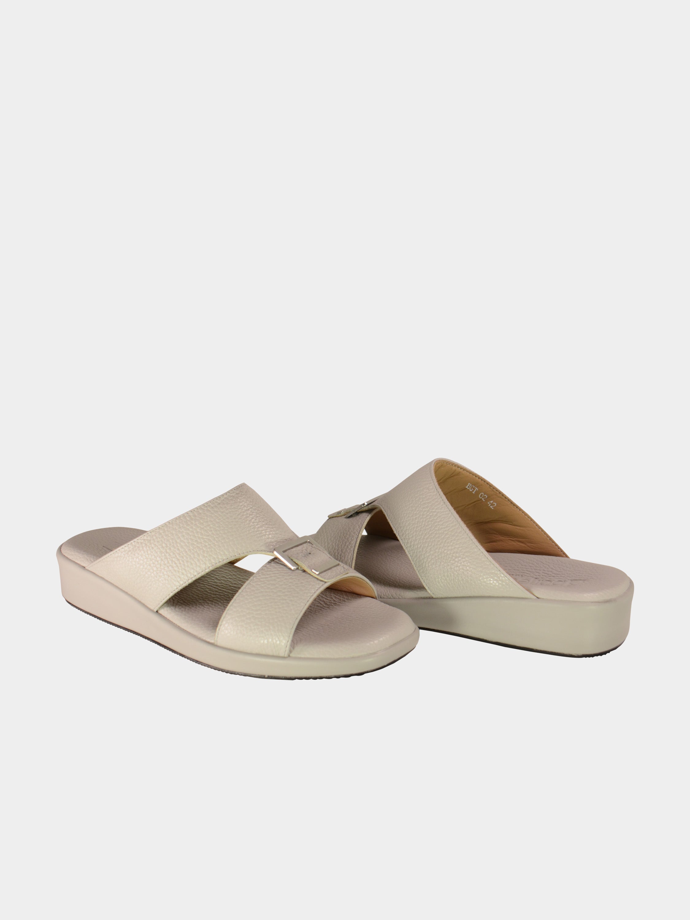 Barjeel Uno BGT-02 Grain Top Buckle Arabic Sandals #color_Light Beige