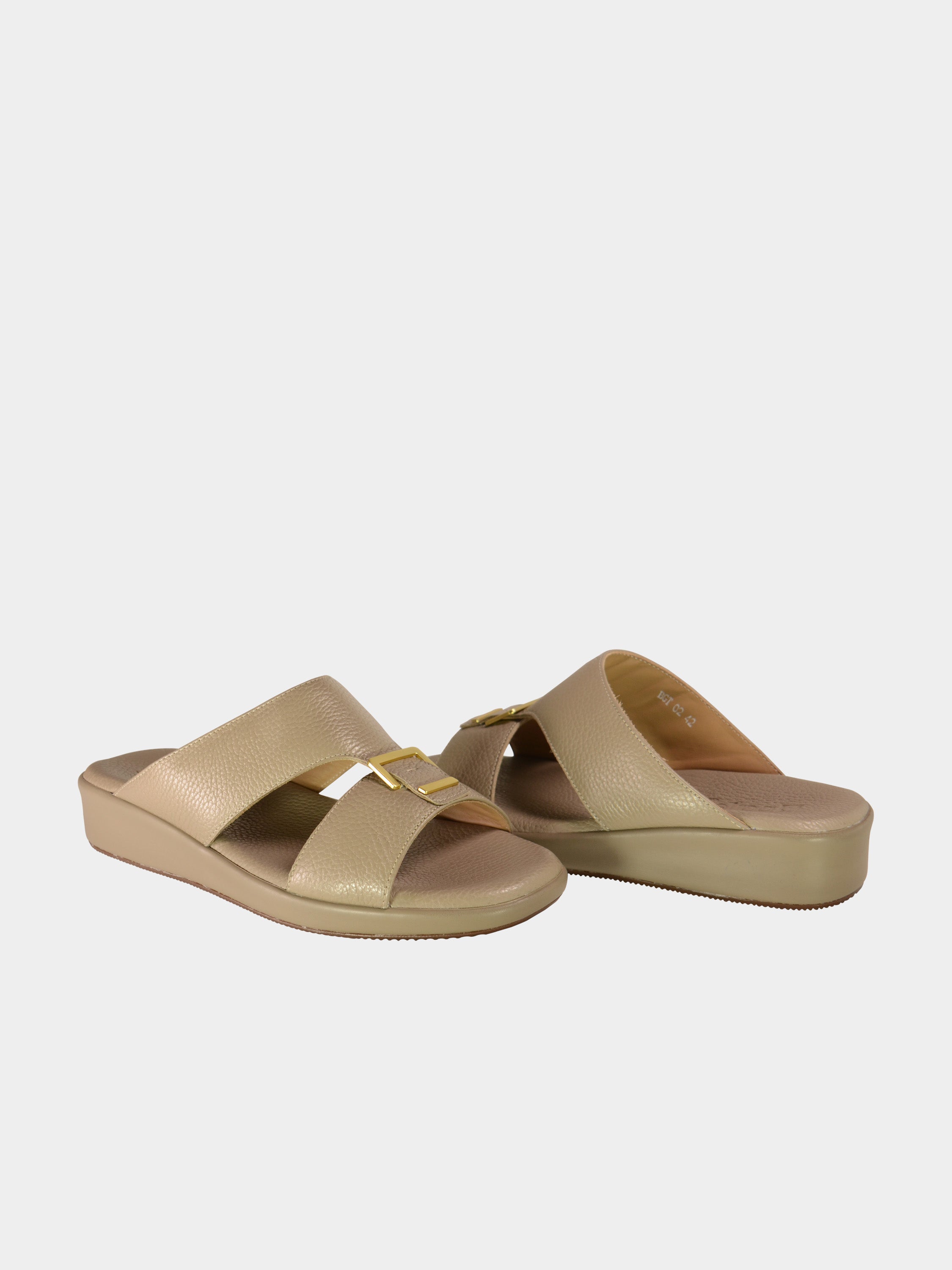 Barjeel Uno BGT-02 Grain Top Buckle Arabic Sandals #color_Beige