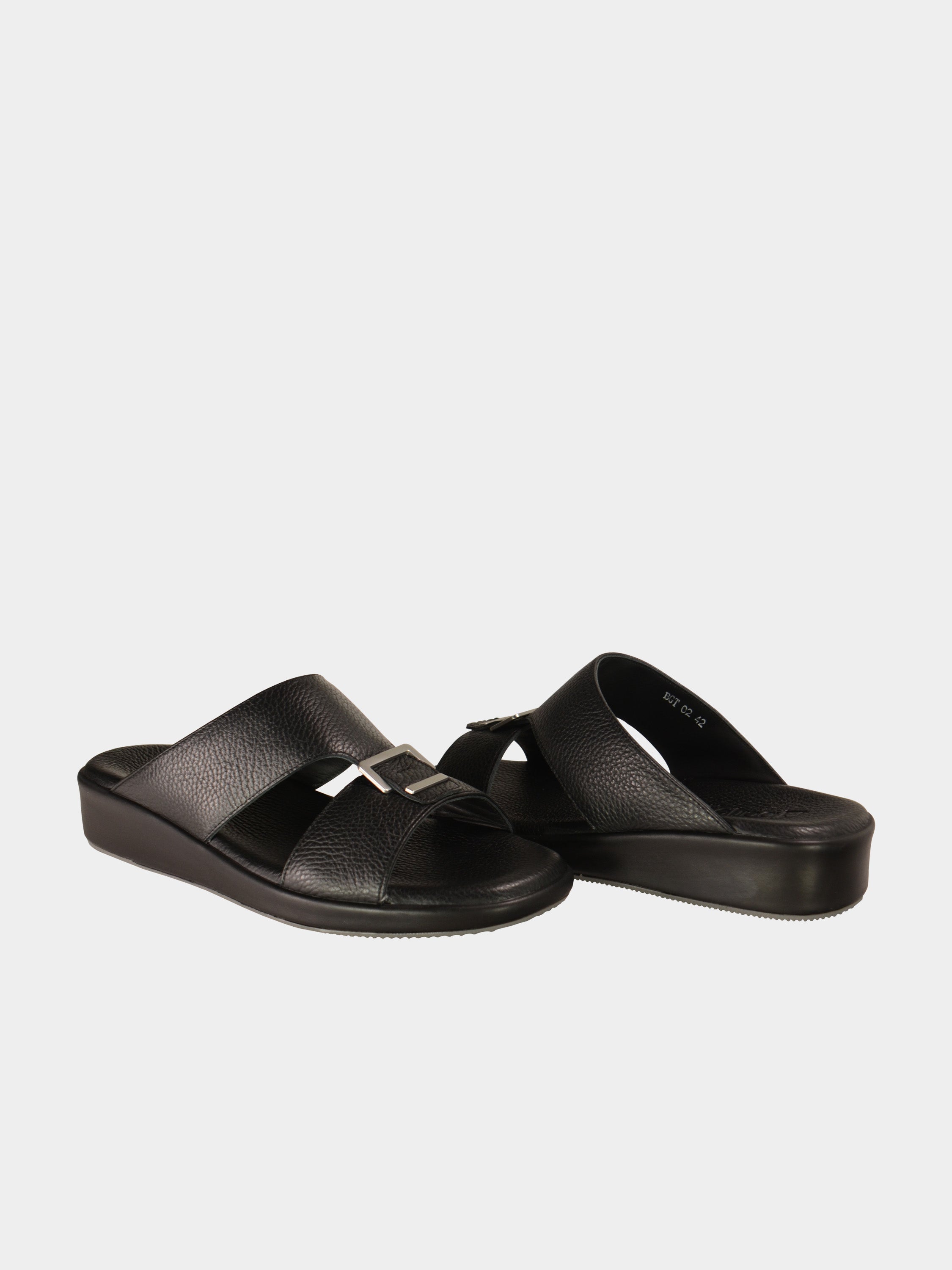 Barjeel Uno BGT-02 Grain Top Buckle Arabic Sandals #color_Black