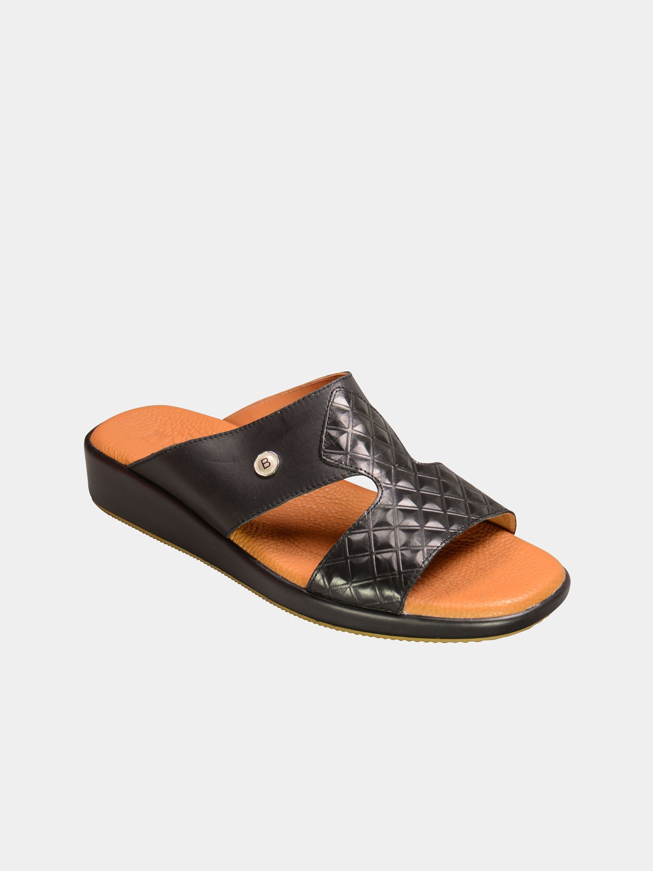 Barjeel Uno 000212 Harlequin Front Detail Arabic Leather Sandals #color_Black