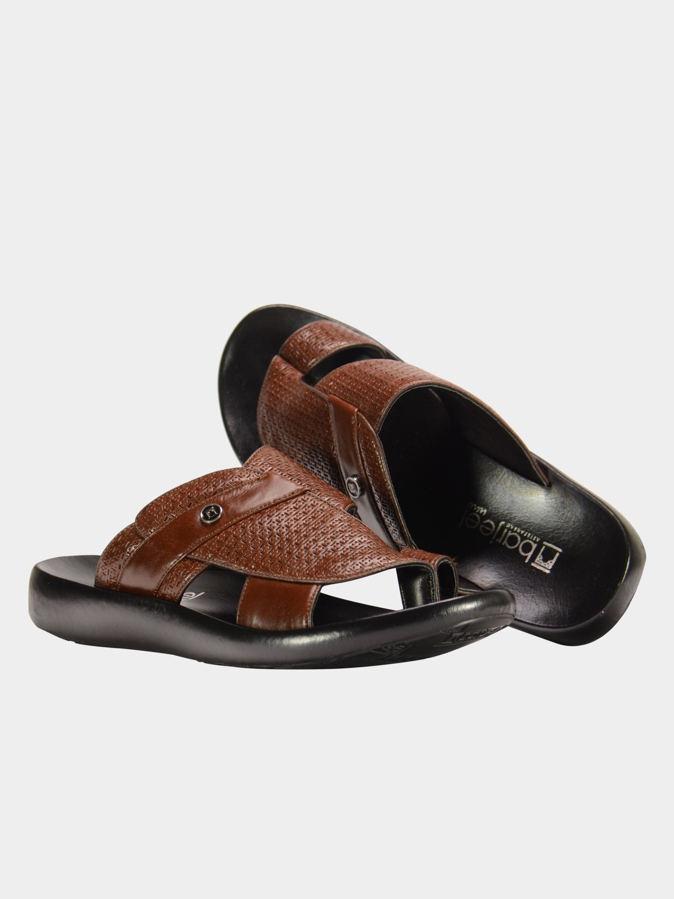 Barjeel Uno 019221 Laser Cut Detail Arabic Sandals #color_Brown