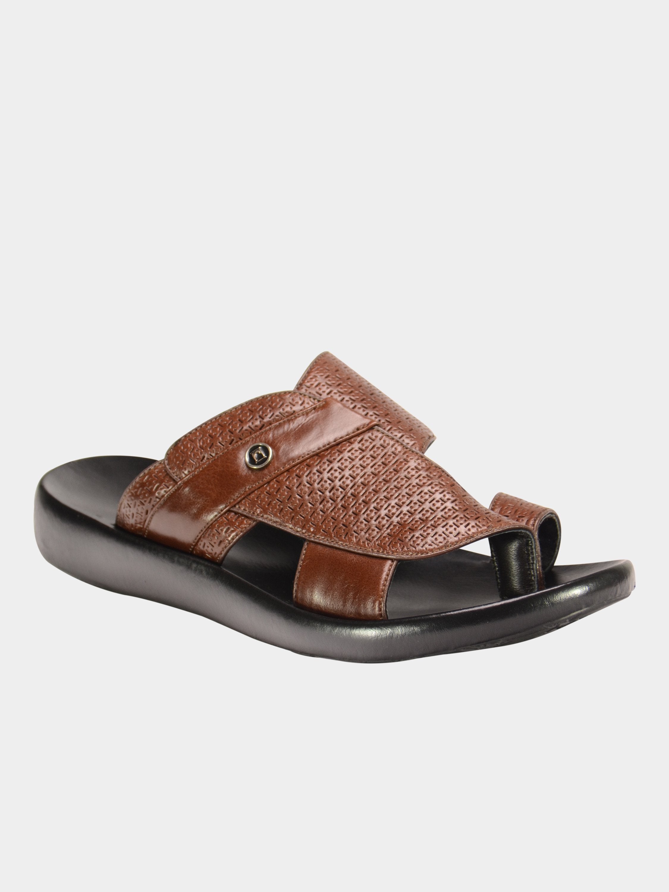 Barjeel Uno 019221 Laser Cut Detail Arabic Sandals #color_Brown