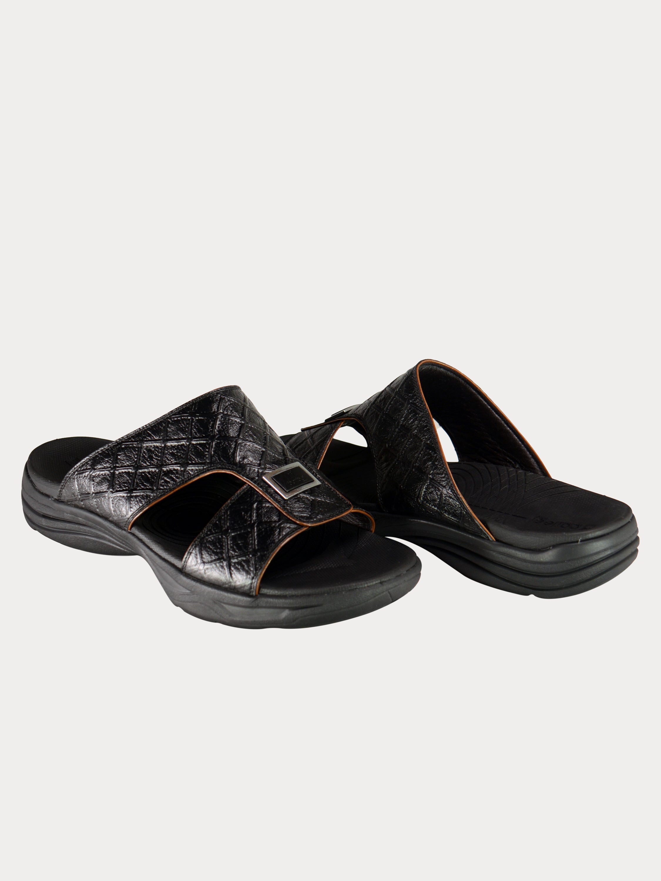 Barjeel Uno D197154 Men's Arabic Leather Sandals #color_Black