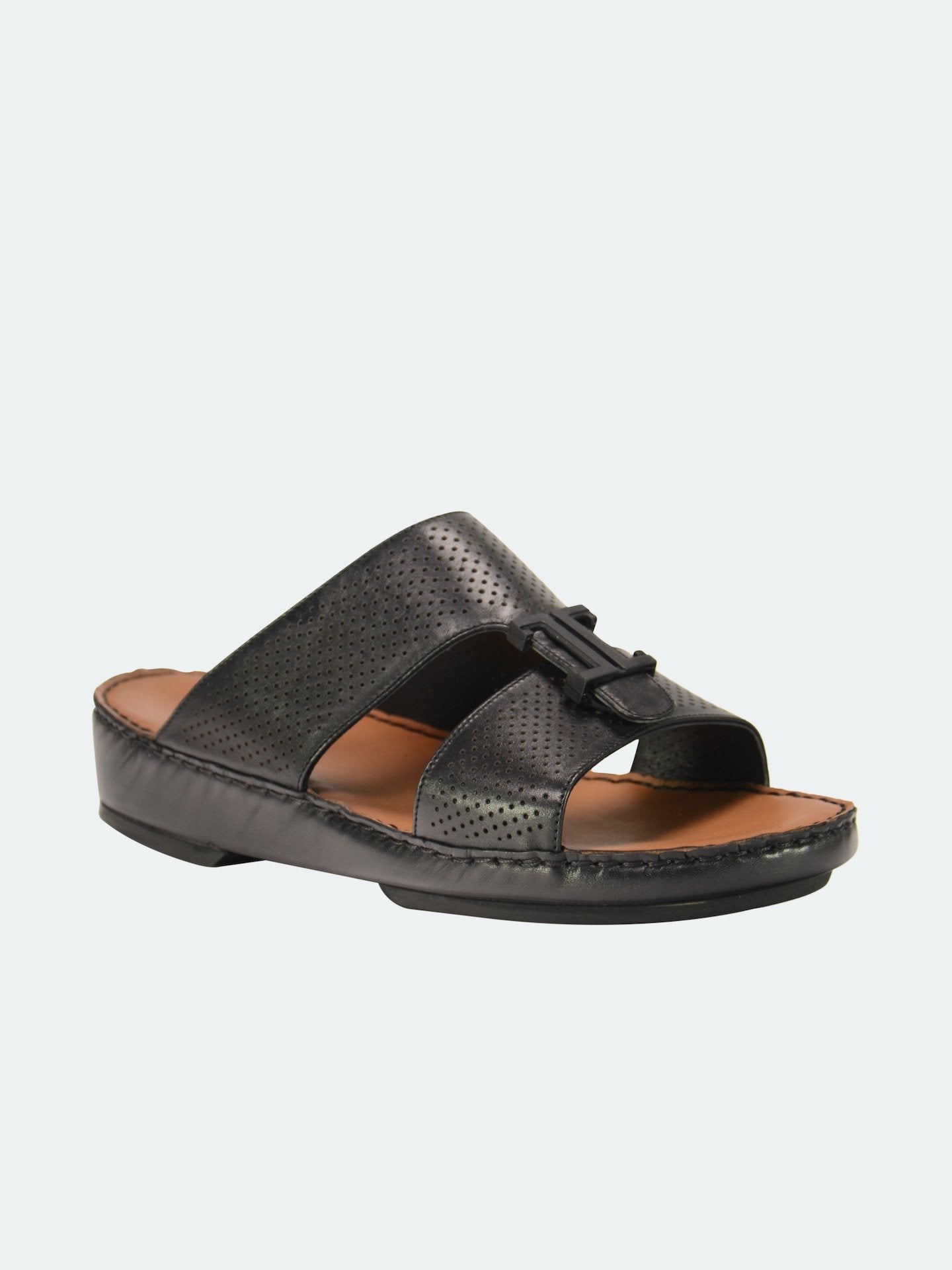 Barjeel Uno 004111 Perforated Strap Arabic Leather Sandals #color_Black