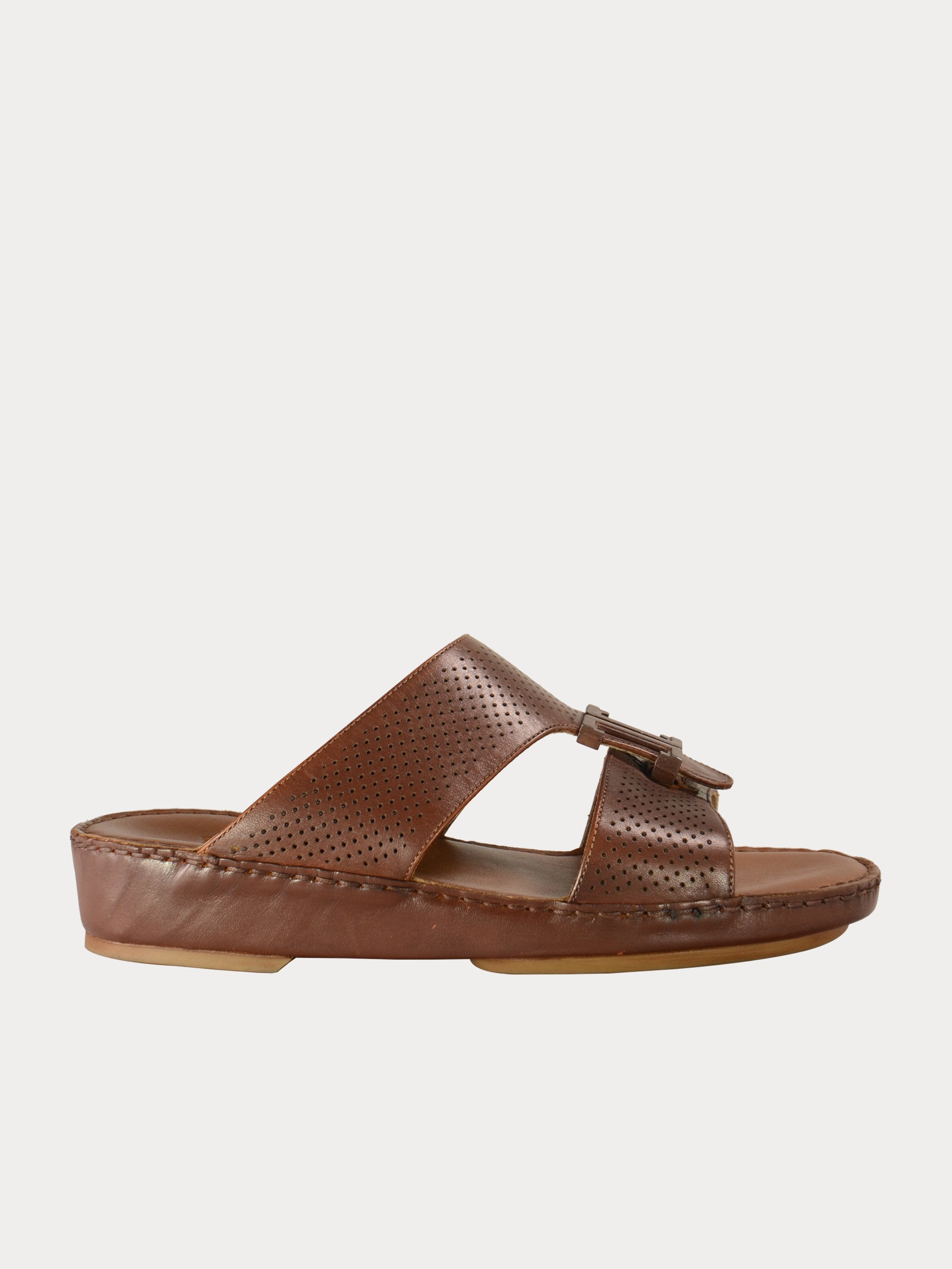 Barjeel Uno 004111 Perforated Strap Arabic Leather Sandals #color_Brown