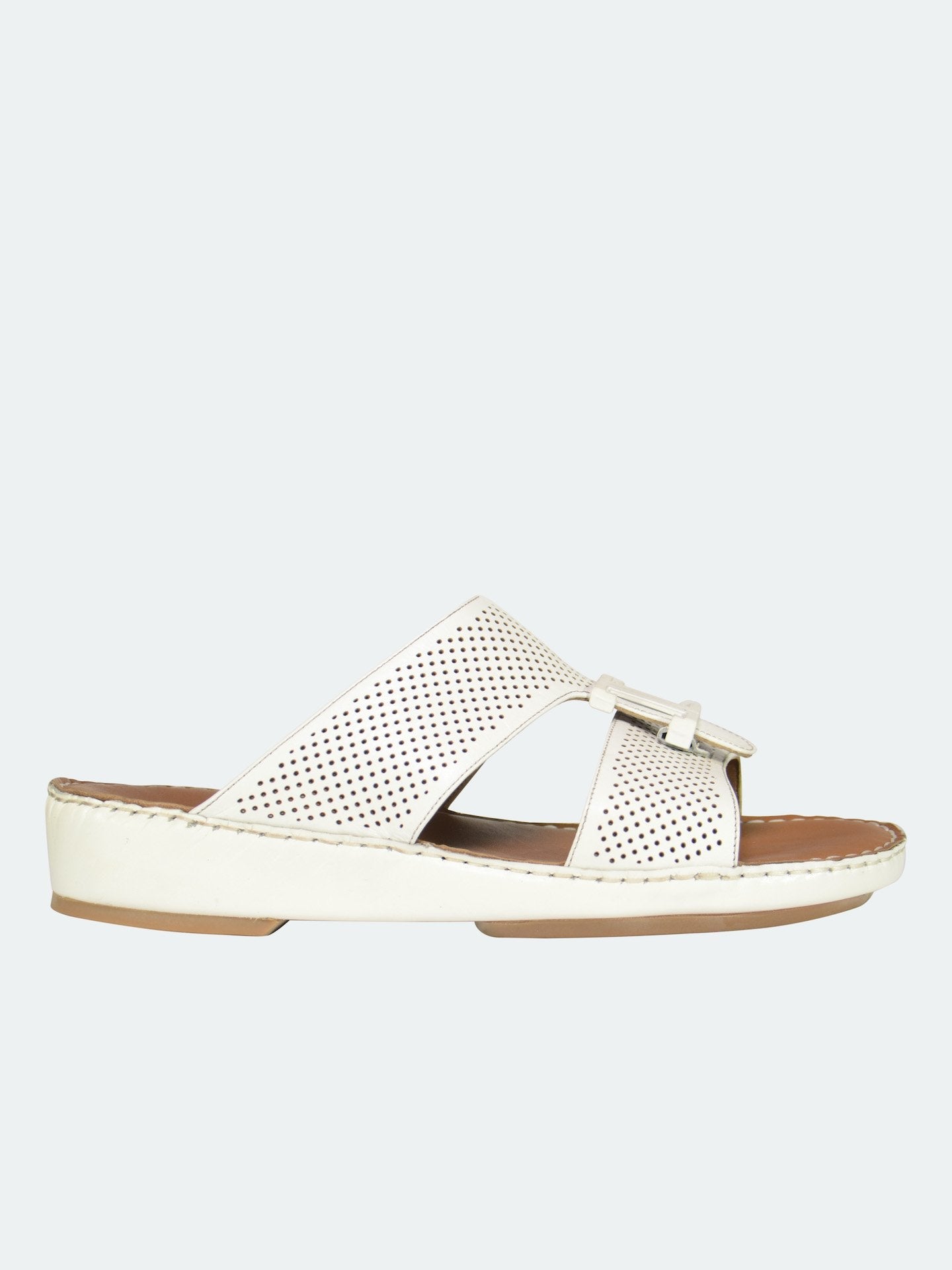 Barjeel Uno 004111 Perforated Strap Arabic Leather Sandals #color_White