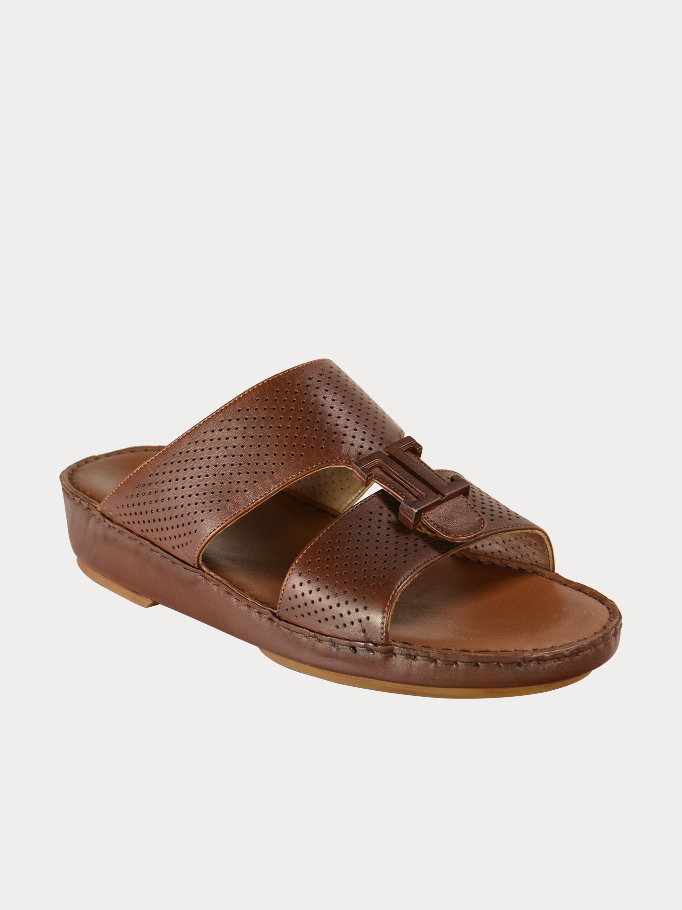 Barjeel Uno 004111 Perforated Strap Arabic Leather Sandals #color_Brown