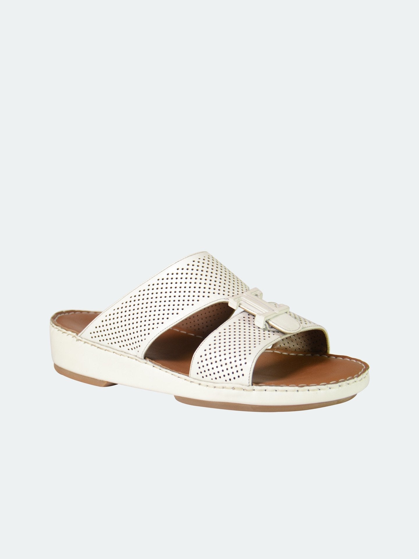 Barjeel Uno 004111 Perforated Strap Arabic Leather Sandals #color_White