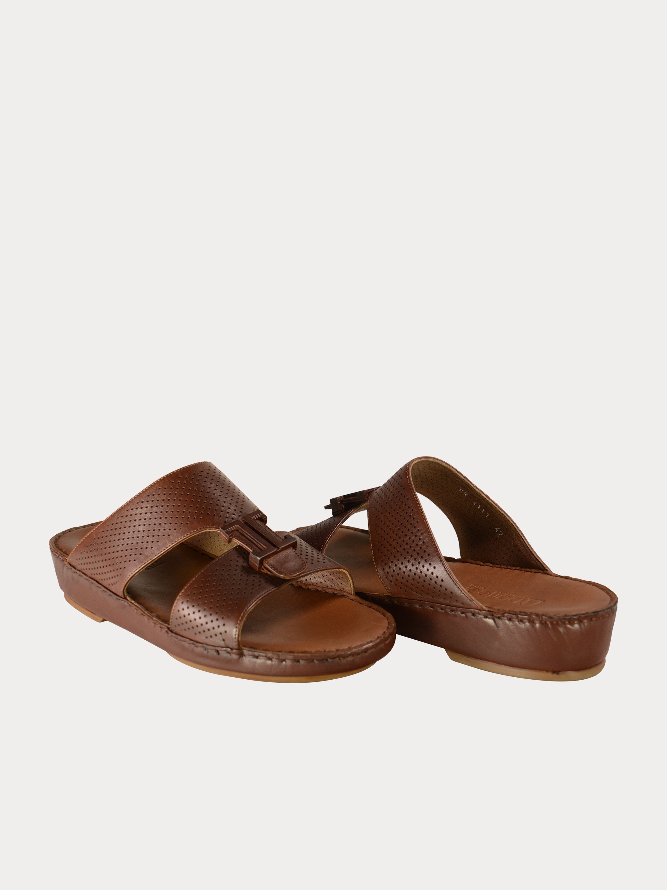 Barjeel Uno 004111 Perforated Strap Arabic Leather Sandals #color_Brown