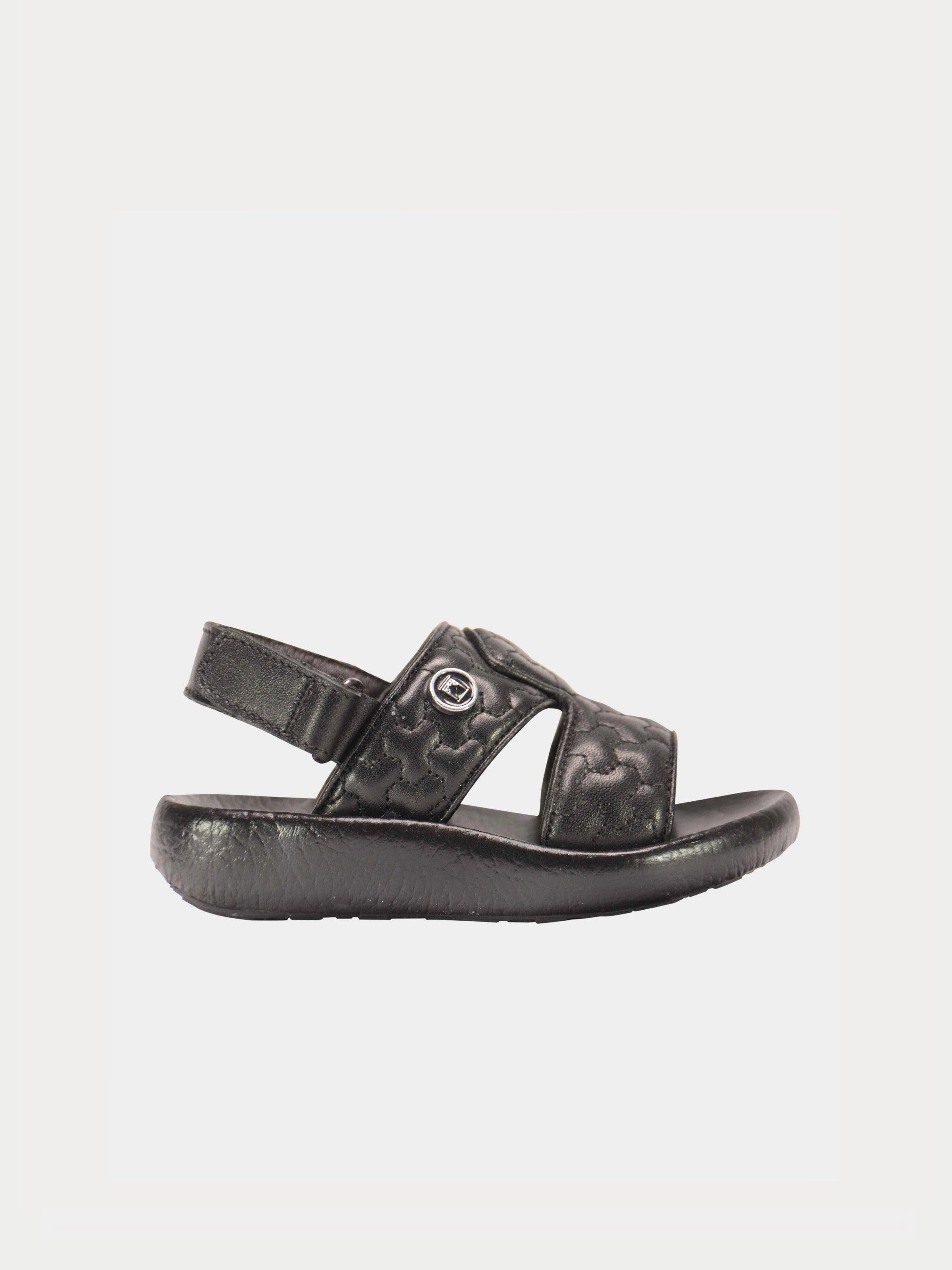 Barjeel Uno 2192010 Quilted Strap Arabic Leather Sandals #color_Black