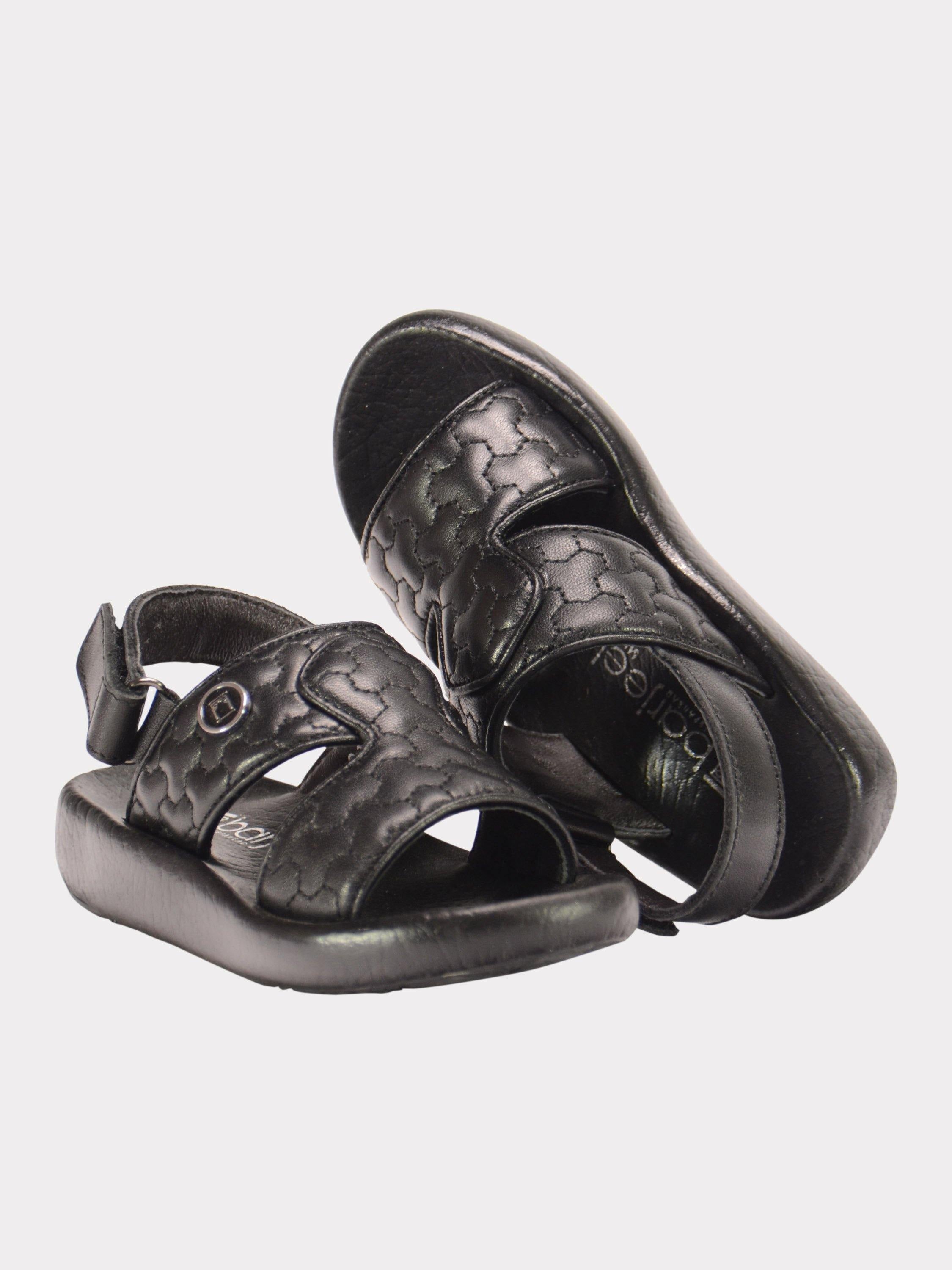 Barjeel Uno 2192010 Quilted Strap Arabic Leather Sandals #color_Black
