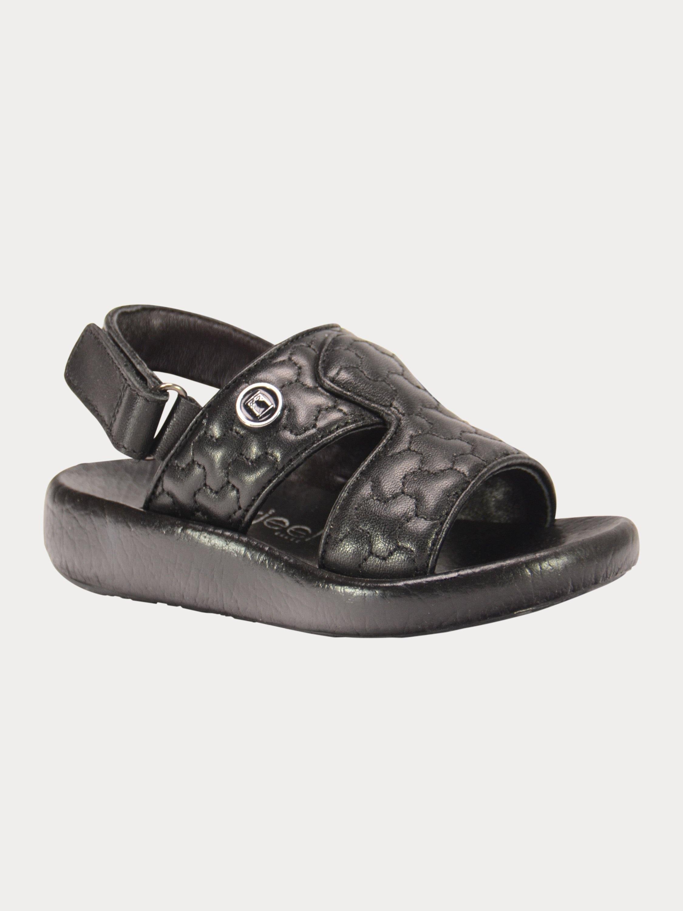 Barjeel Uno 2192010 Quilted Strap Arabic Leather Sandals #color_Black