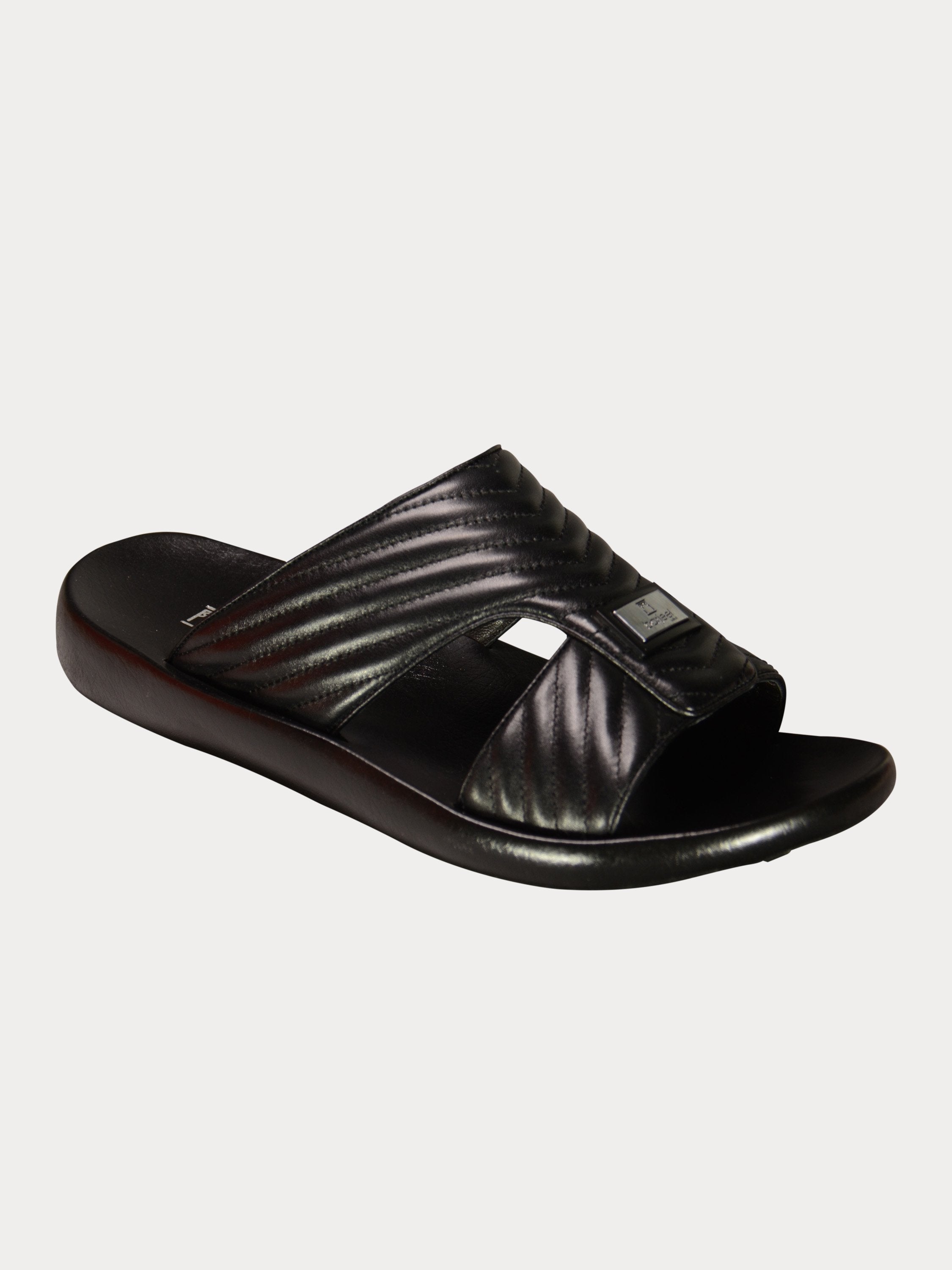 Barjeel Uno 3190660 Quilted Stripes Arabic Leather Sandals #color_Black