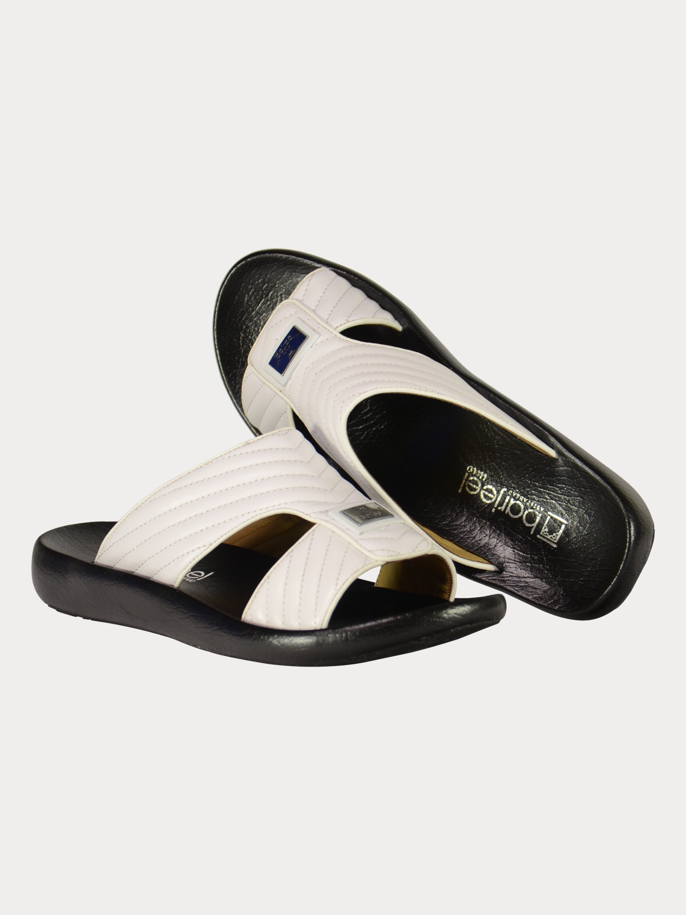 Barjeel Uno 3190660 Quilted Stripes Arabic Leather Sandals #color_White
