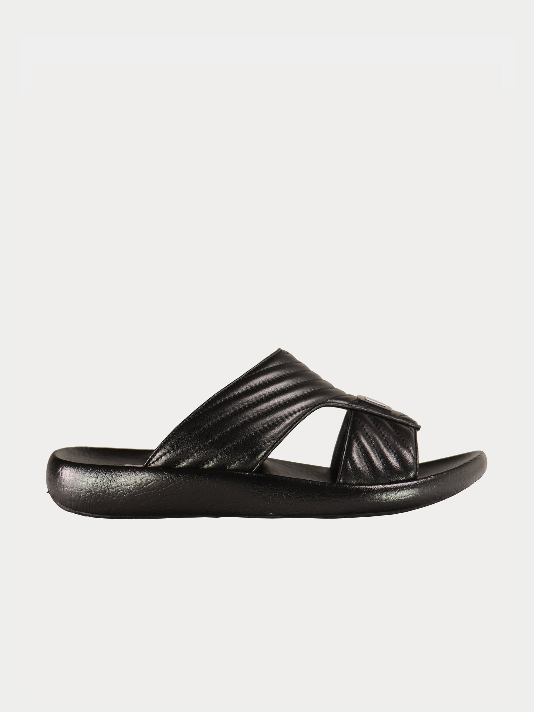 Barjeel Uno 3190660 Quilted Stripes Arabic Leather Sandals #color_Black