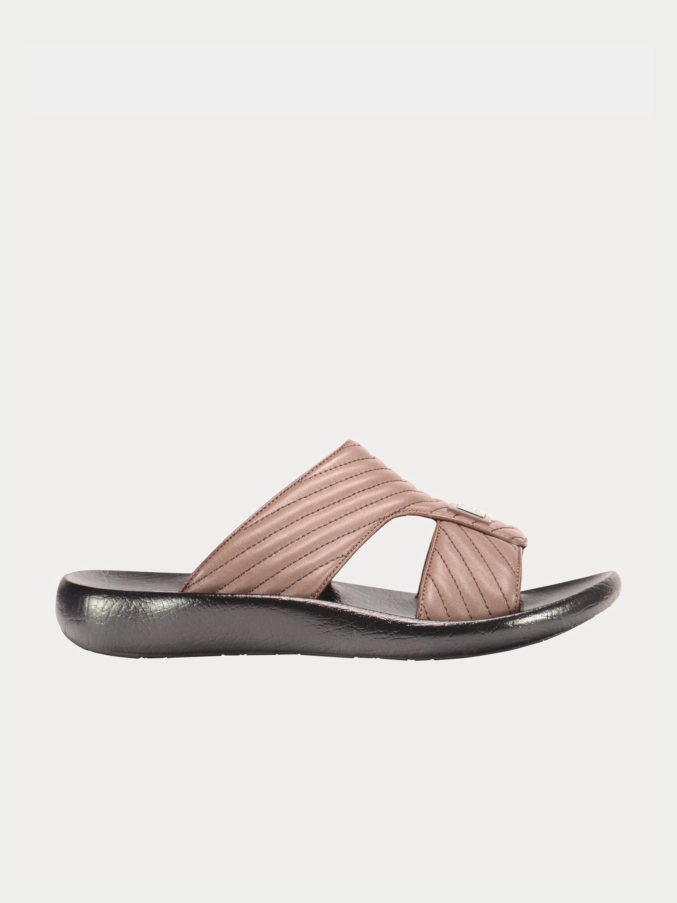 Barjeel Uno 3190660 Quilted Stripes Arabic Leather Sandals #color_Brown