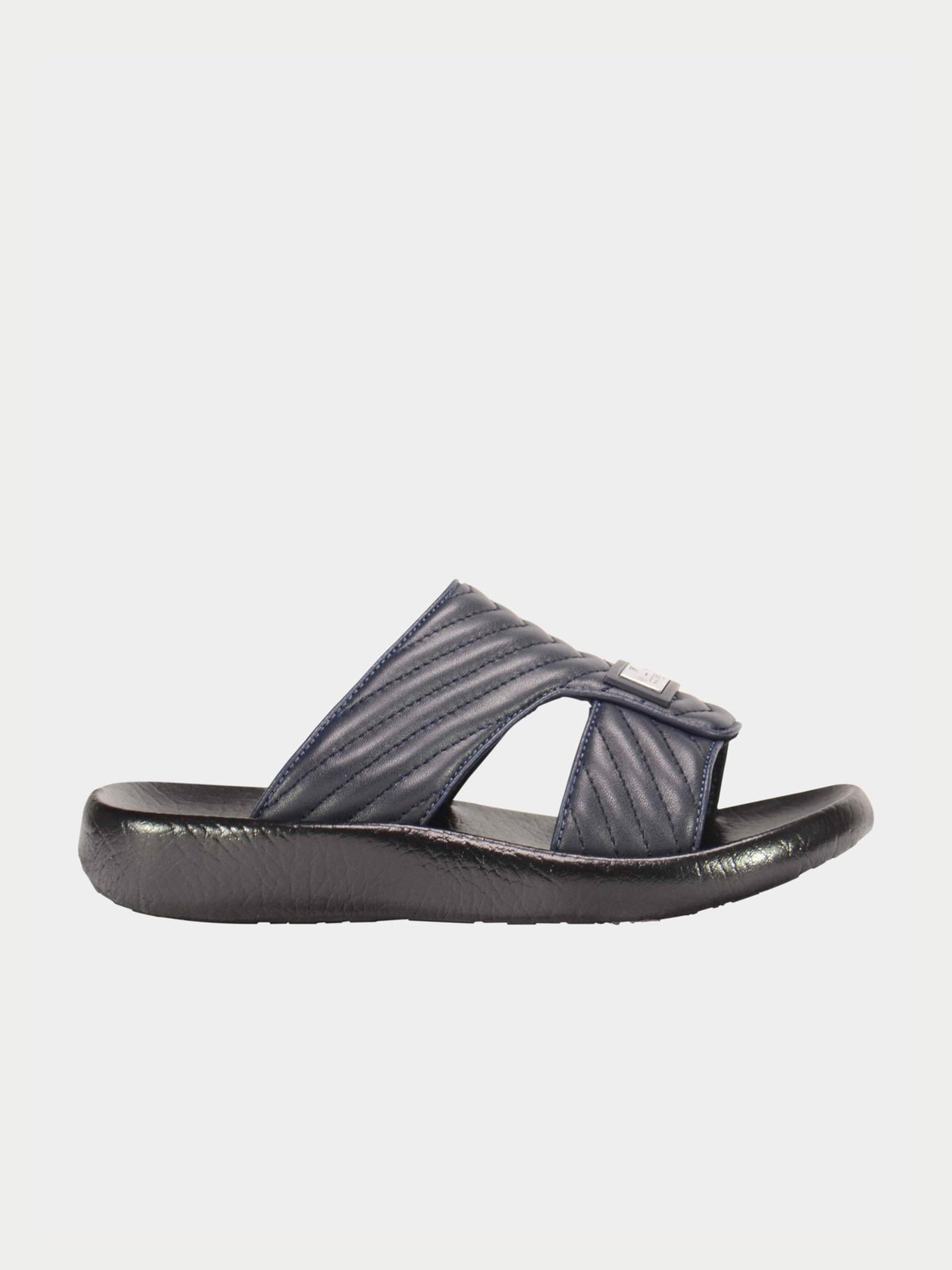 Barjeel Uno 3190660 Quilted Stripes Arabic Leather Sandals #color_Navy