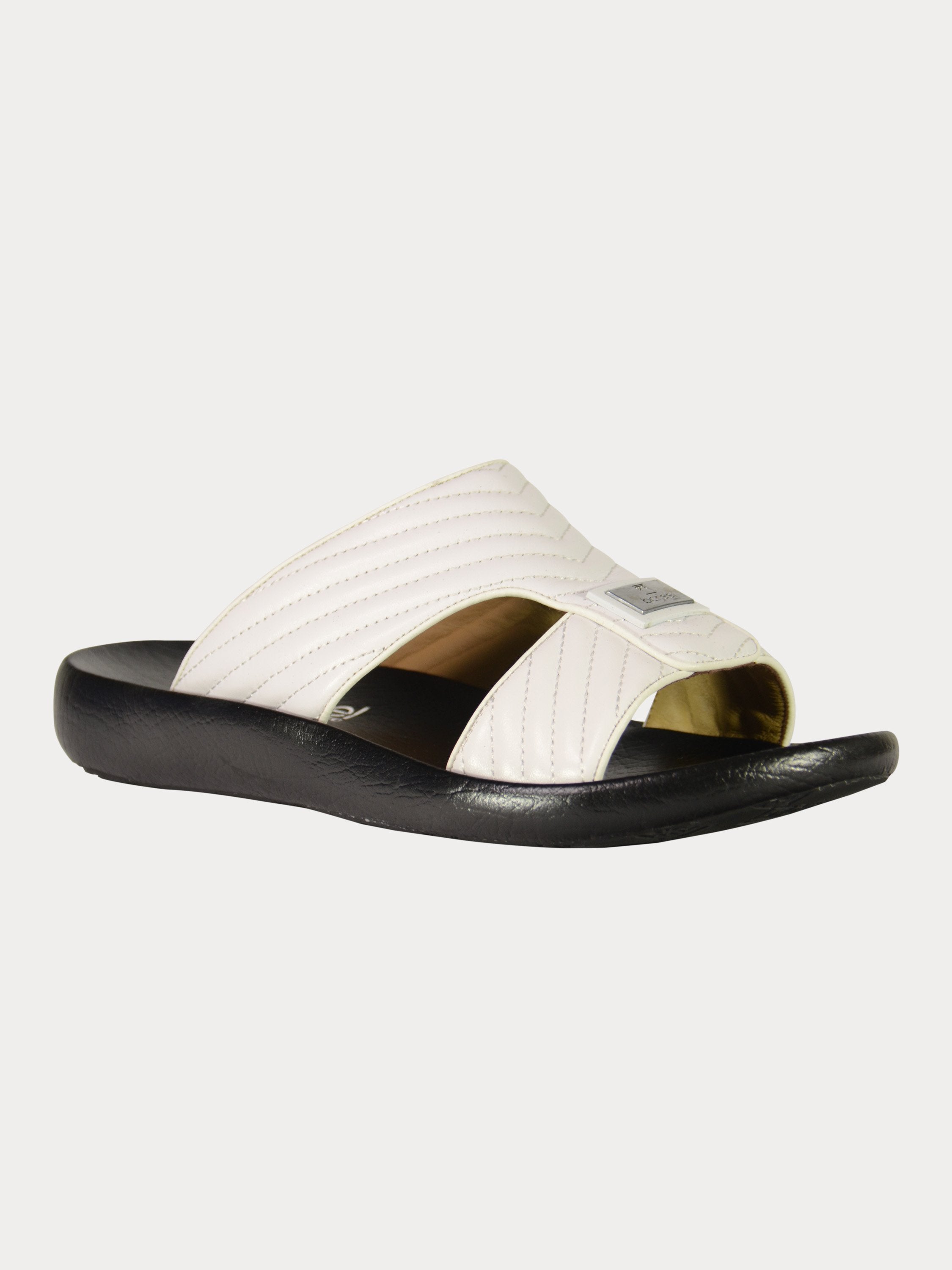 Barjeel Uno 3190660 Quilted Stripes Arabic Leather Sandals #color_White