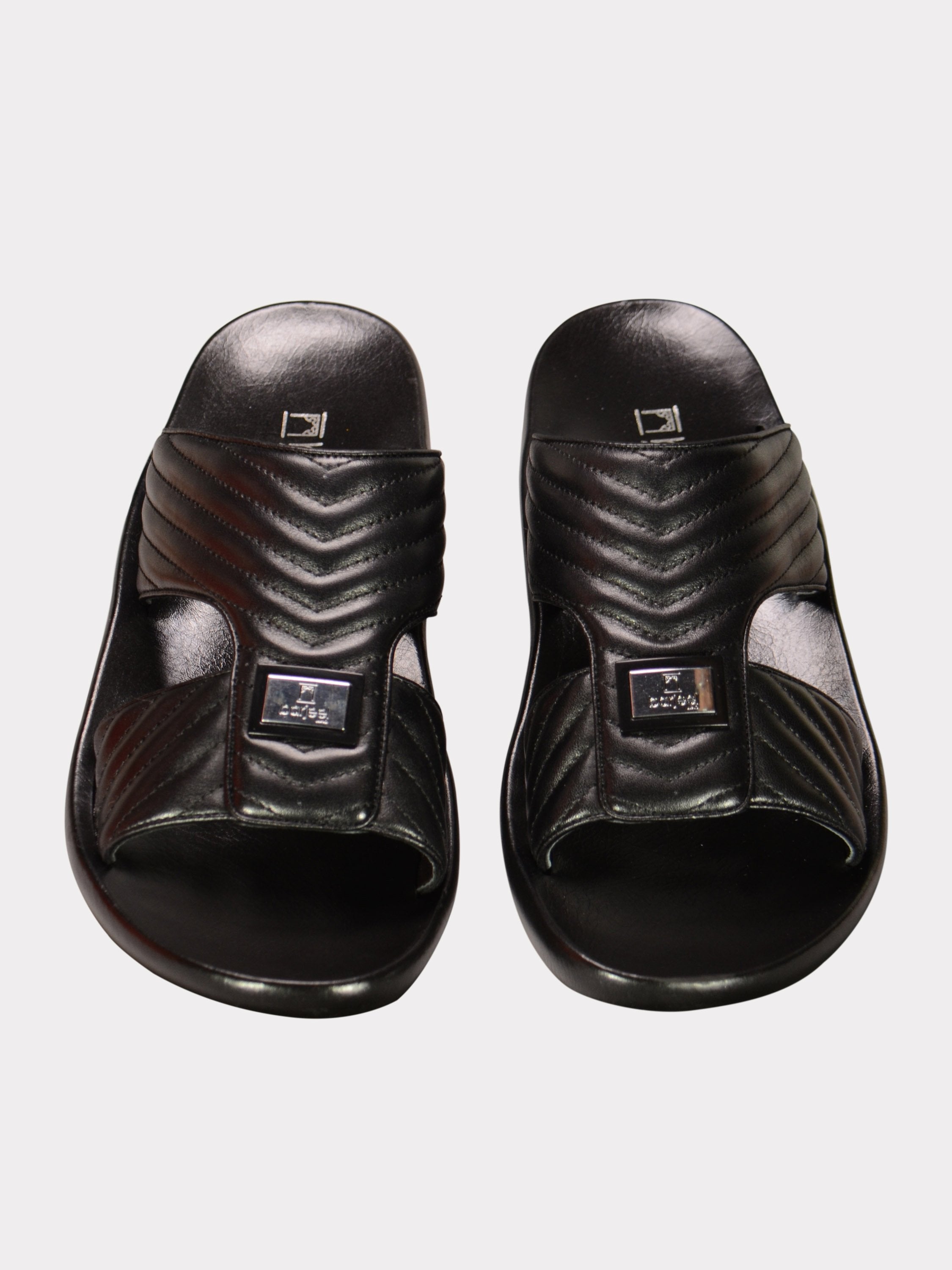 Barjeel Uno 3190660 Quilted Stripes Arabic Leather Sandals #color_Black