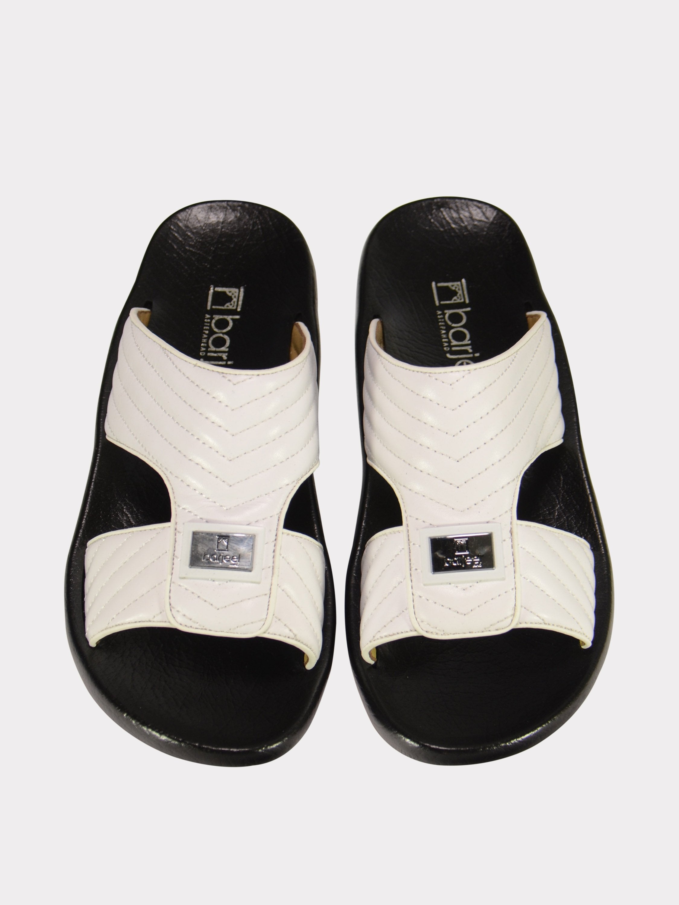 Barjeel Uno 3190660 Quilted Stripes Arabic Leather Sandals #color_White