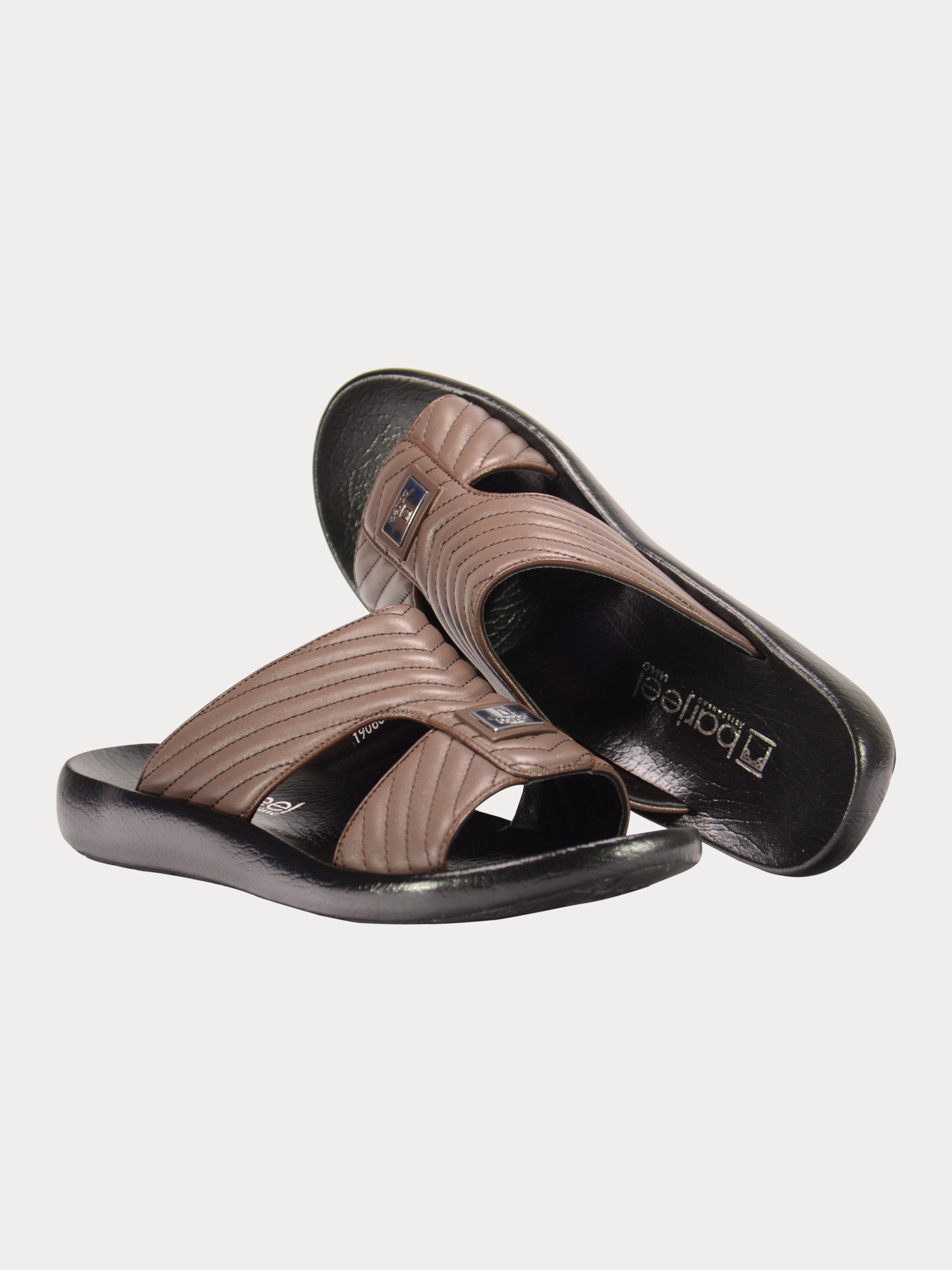 Barjeel Uno 3190660 Quilted Stripes Arabic Leather Sandals #color_Brown