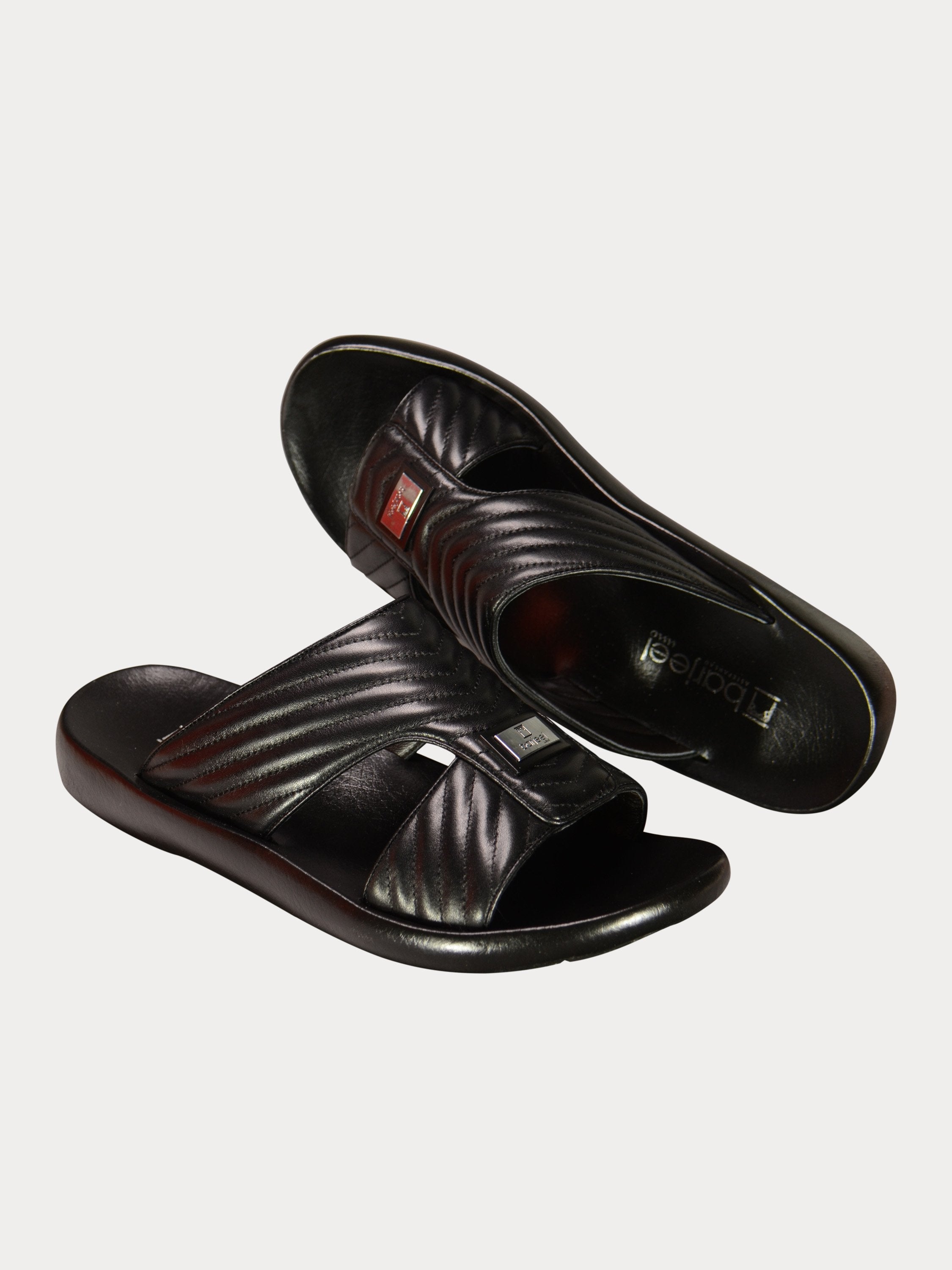 Barjeel Uno 3190660 Quilted Stripes Arabic Leather Sandals #color_Black