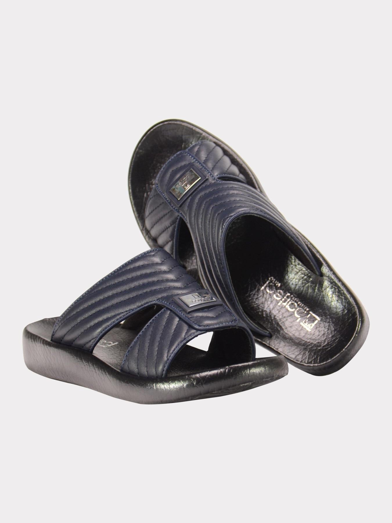 Barjeel Uno 3190660 Quilted Stripes Arabic Leather Sandals #color_Navy