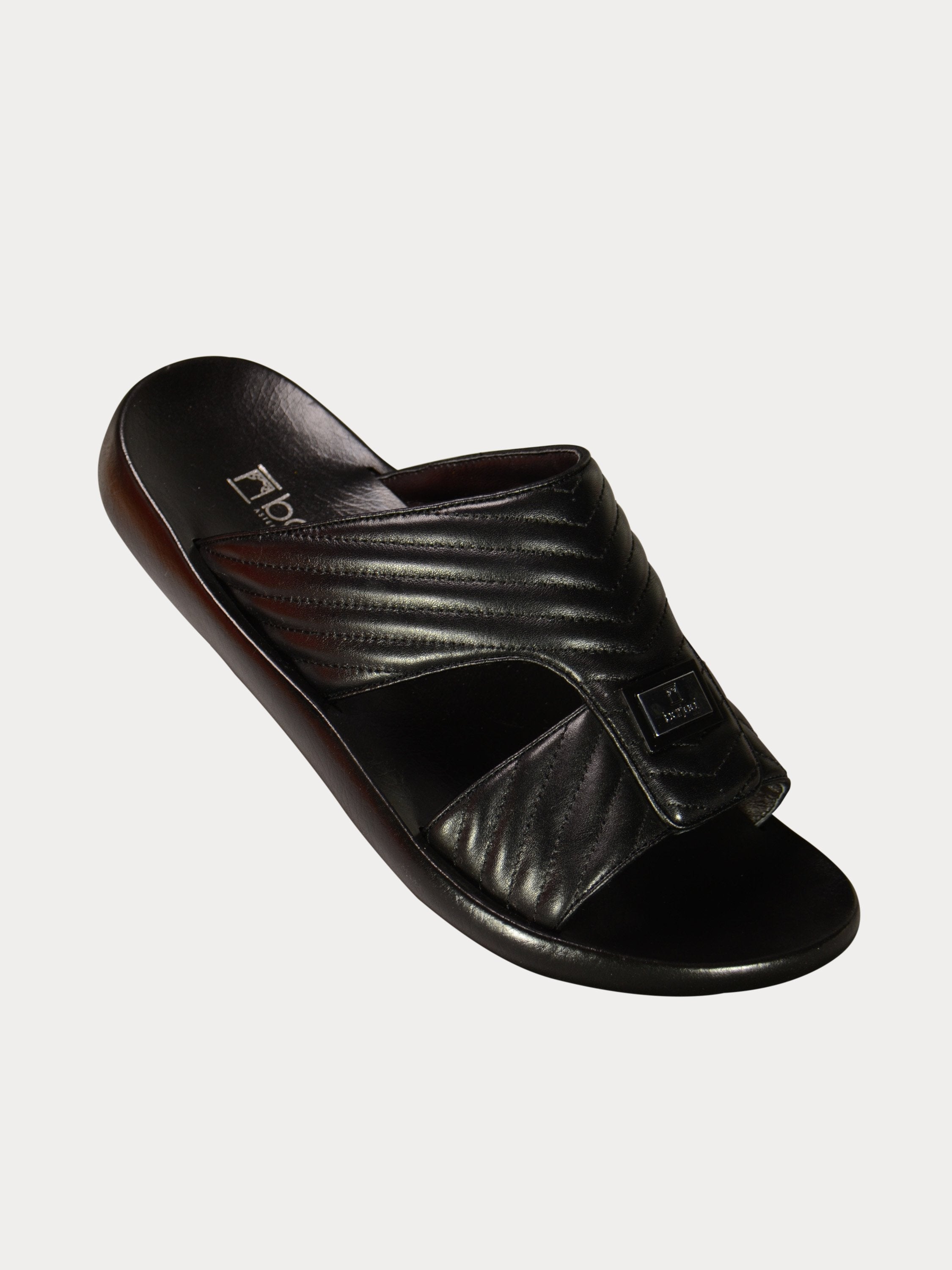 Barjeel Uno 3190660 Quilted Stripes Arabic Leather Sandals #color_Black
