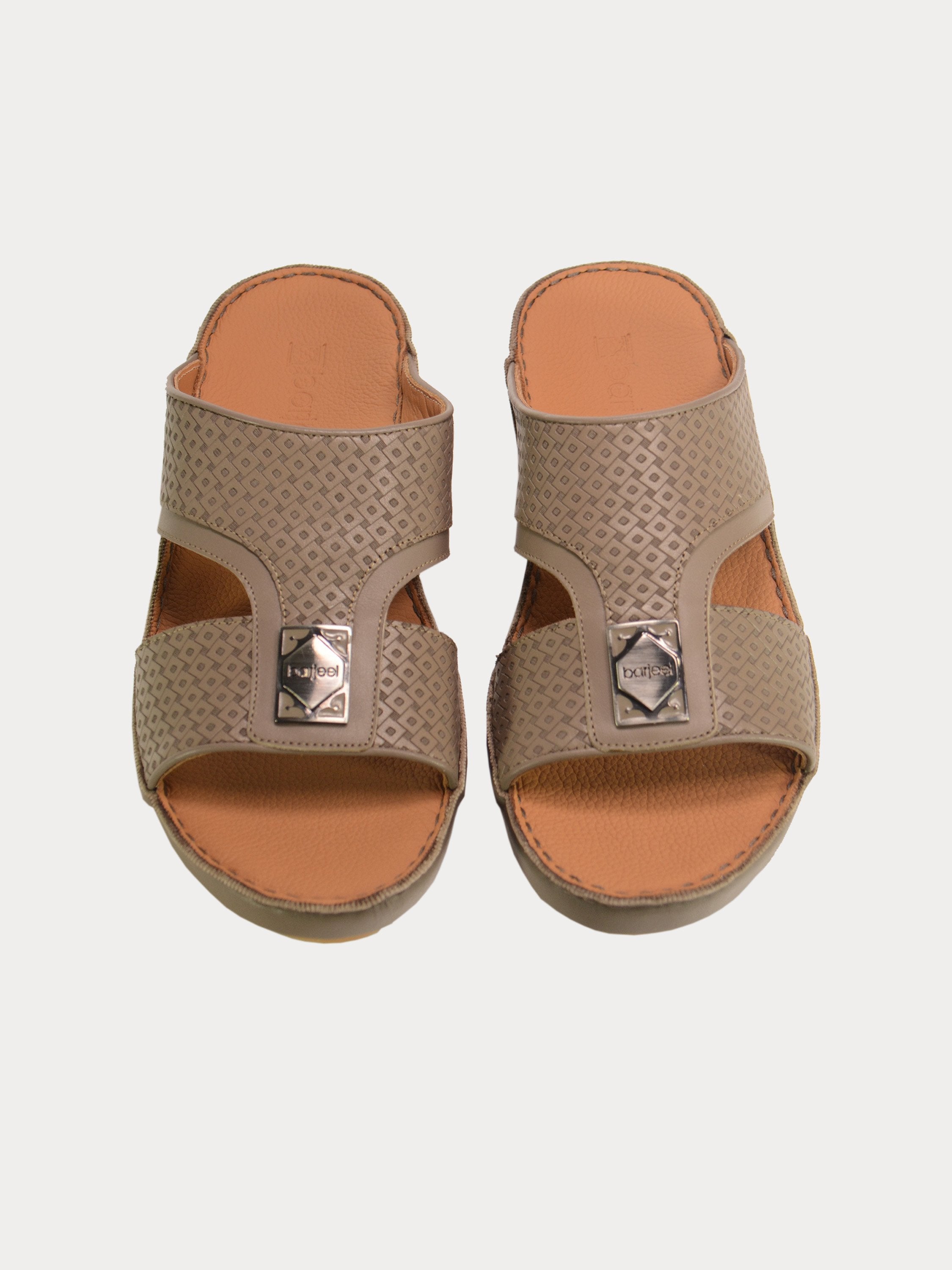 Barjeel Uno 001928 Square Textured Arabic Leather Sandals #color_Beige