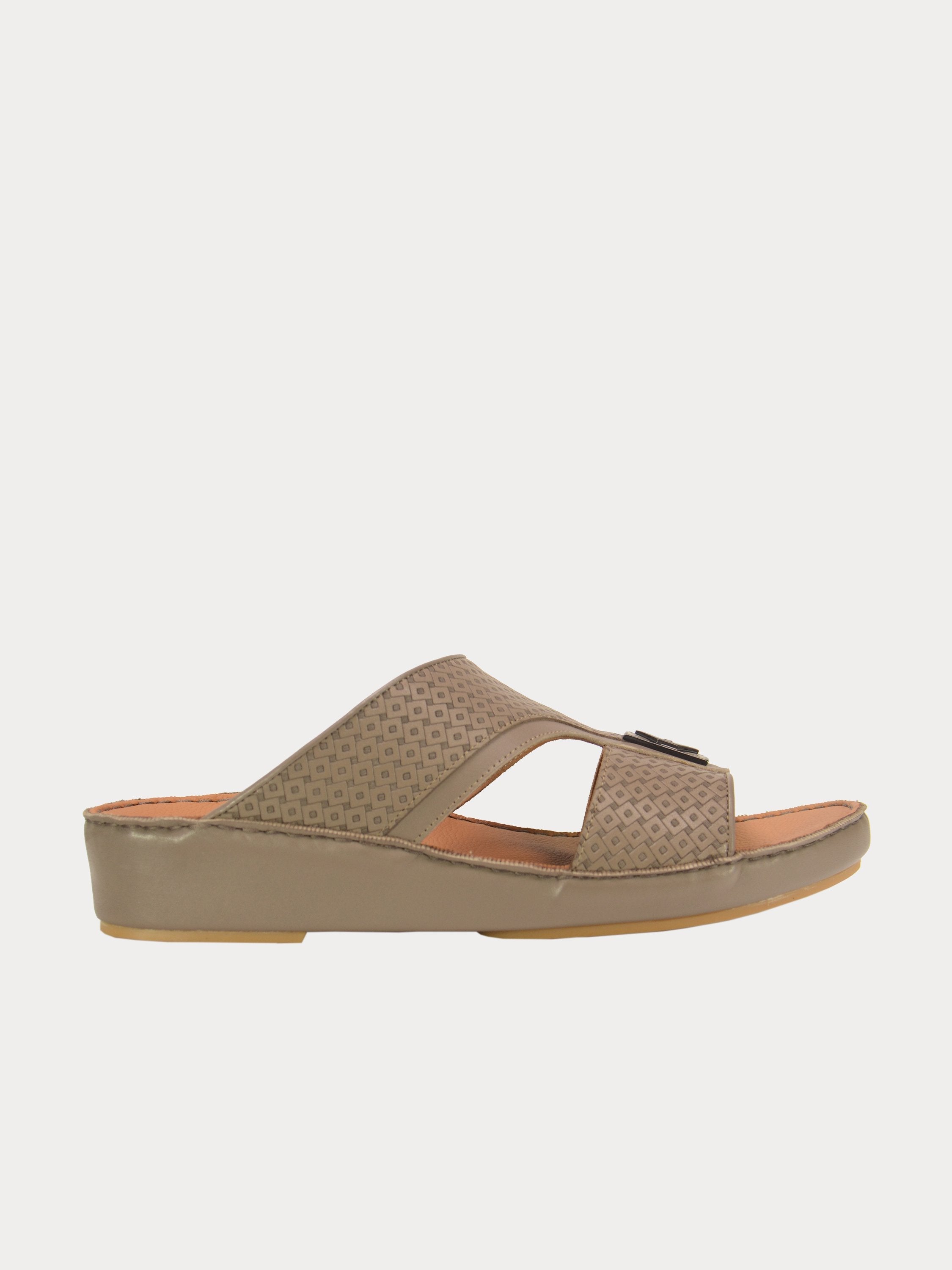 Barjeel Uno 001928 Square Textured Arabic Leather Sandals #color_Beige