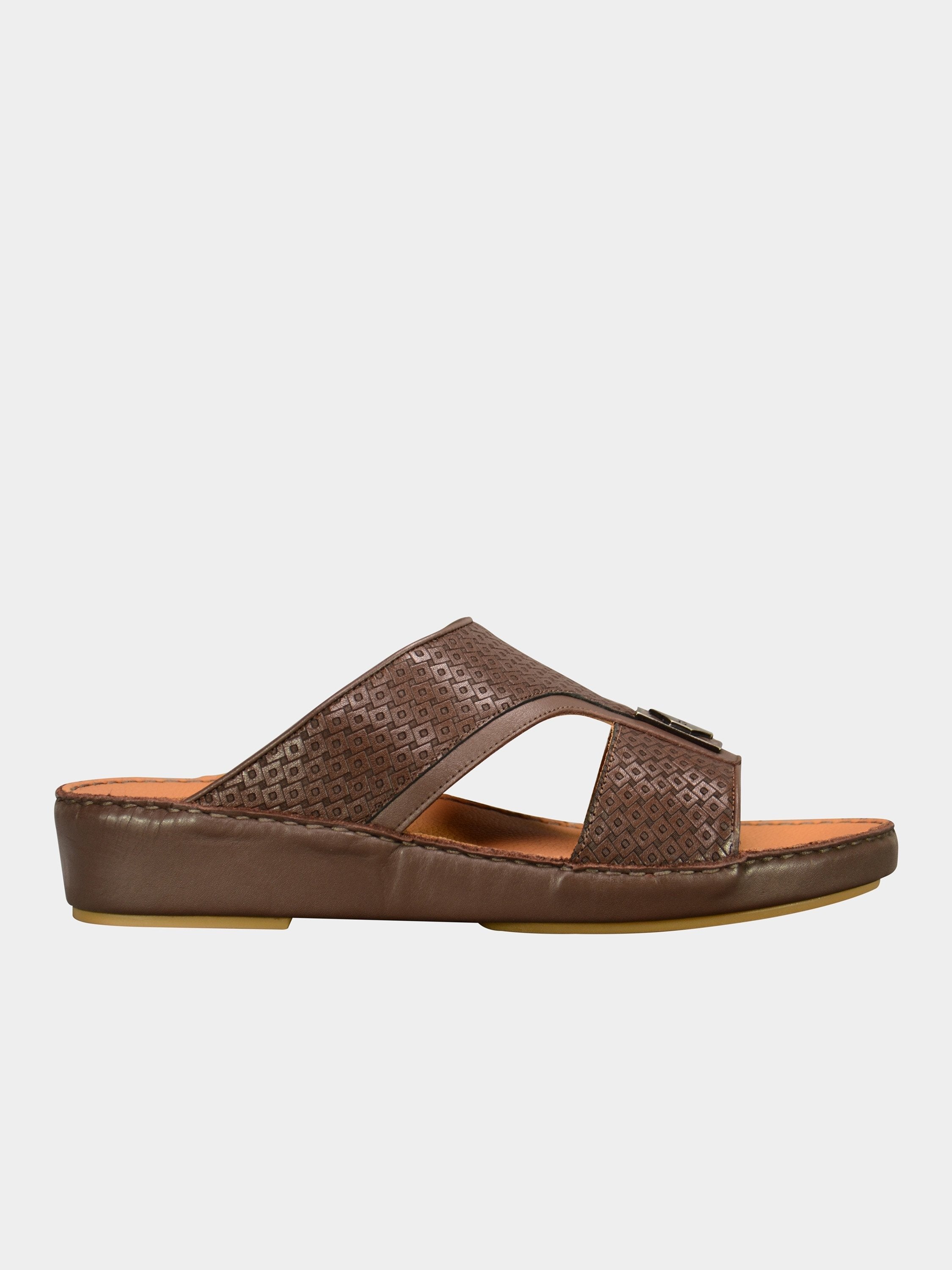 Barjeel Uno 001928 Square Textured Arabic Leather Sandals #color_Brown