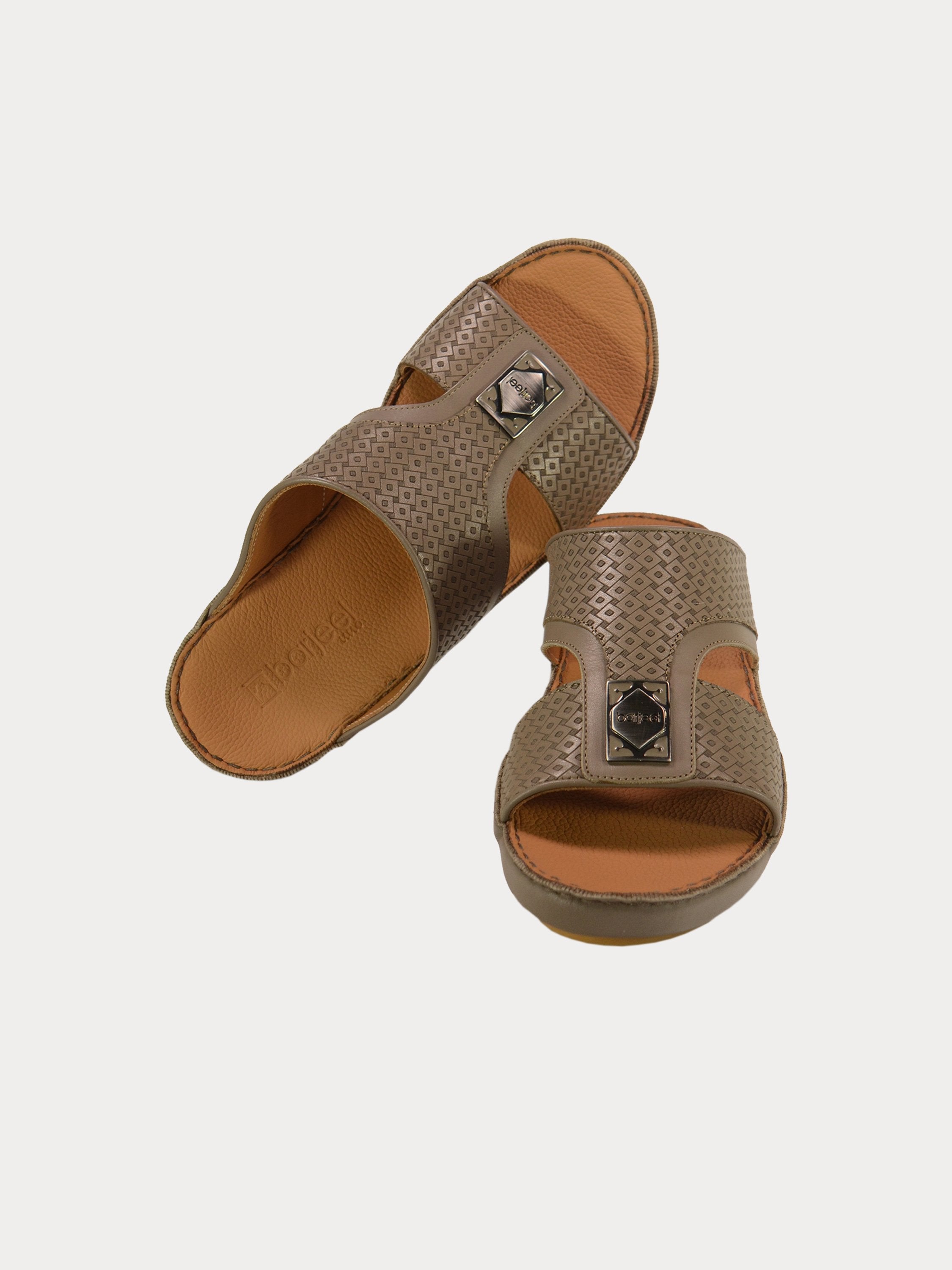 Barjeel Uno 001928 Square Textured Arabic Leather Sandals #color_Beige