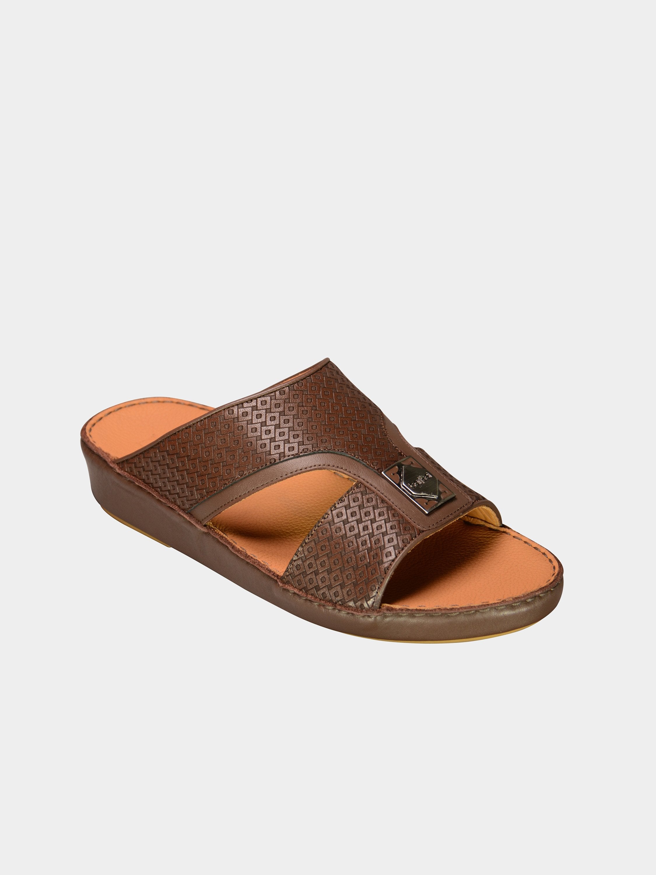 Barjeel Uno 001928 Square Textured Arabic Leather Sandals #color_Brown