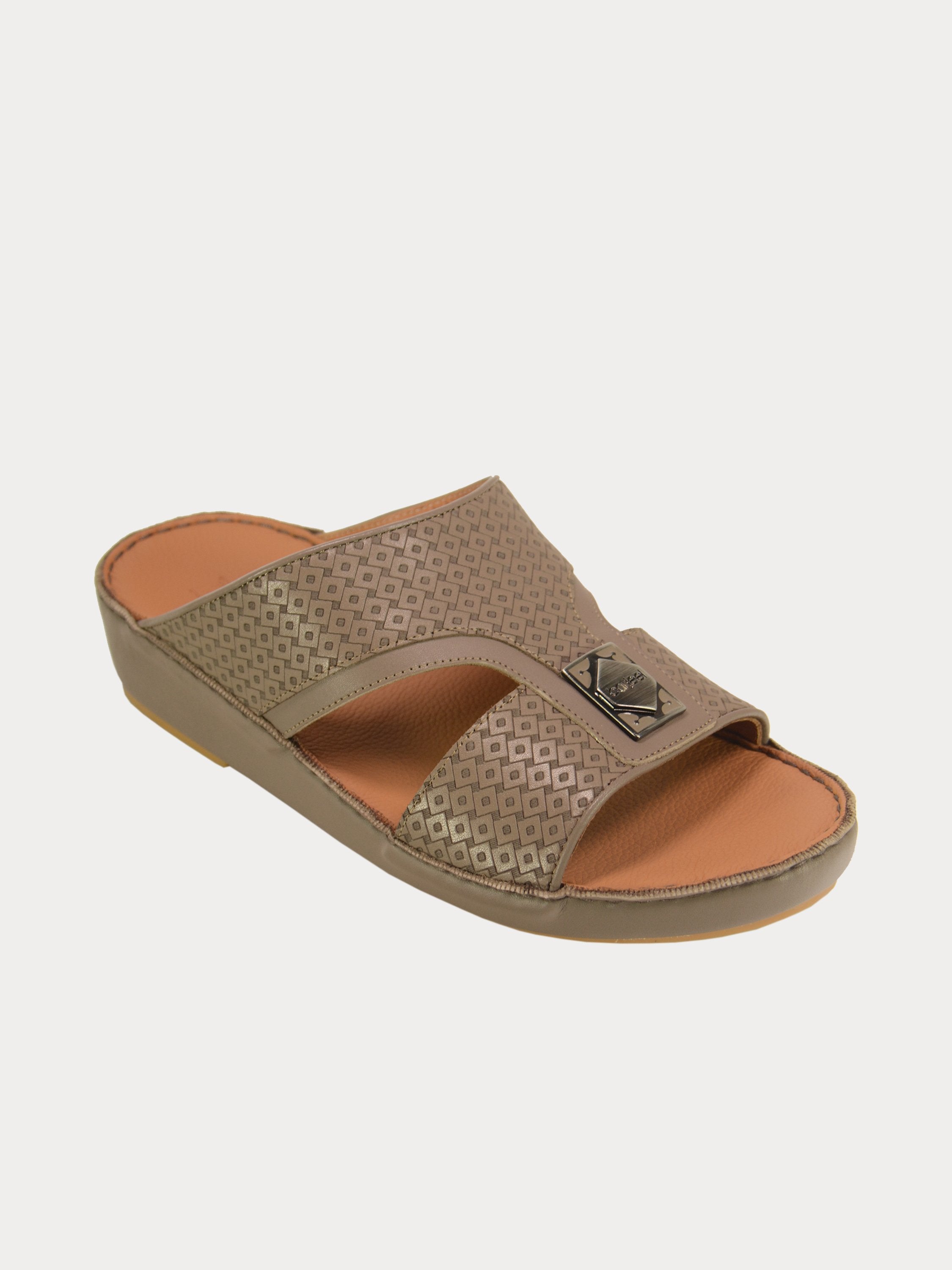 Barjeel Uno 001928 Square Textured Arabic Leather Sandals #color_Beige