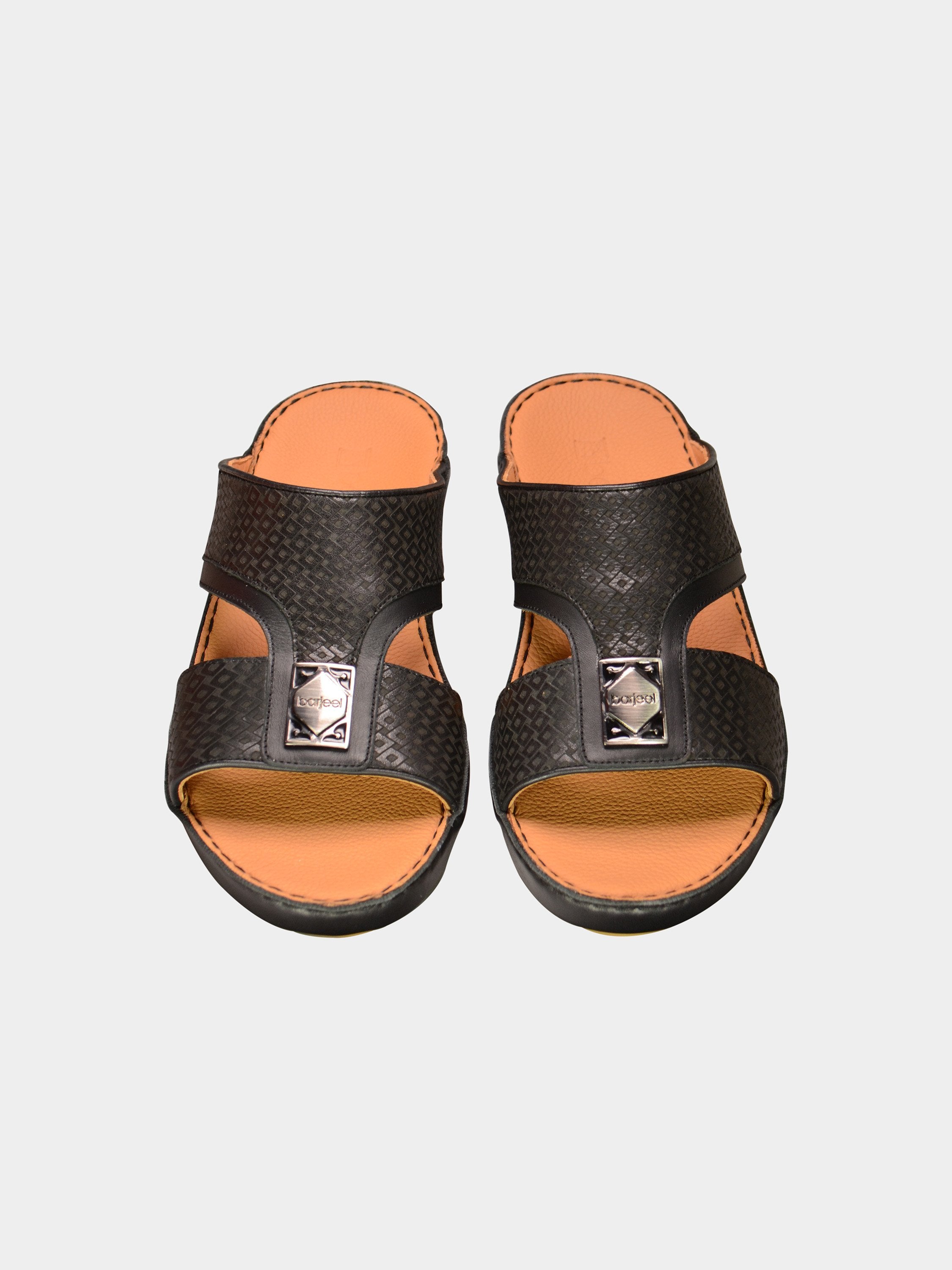 Barjeel Uno 001928 Square Textured Arabic Leather Sandals #color_Black