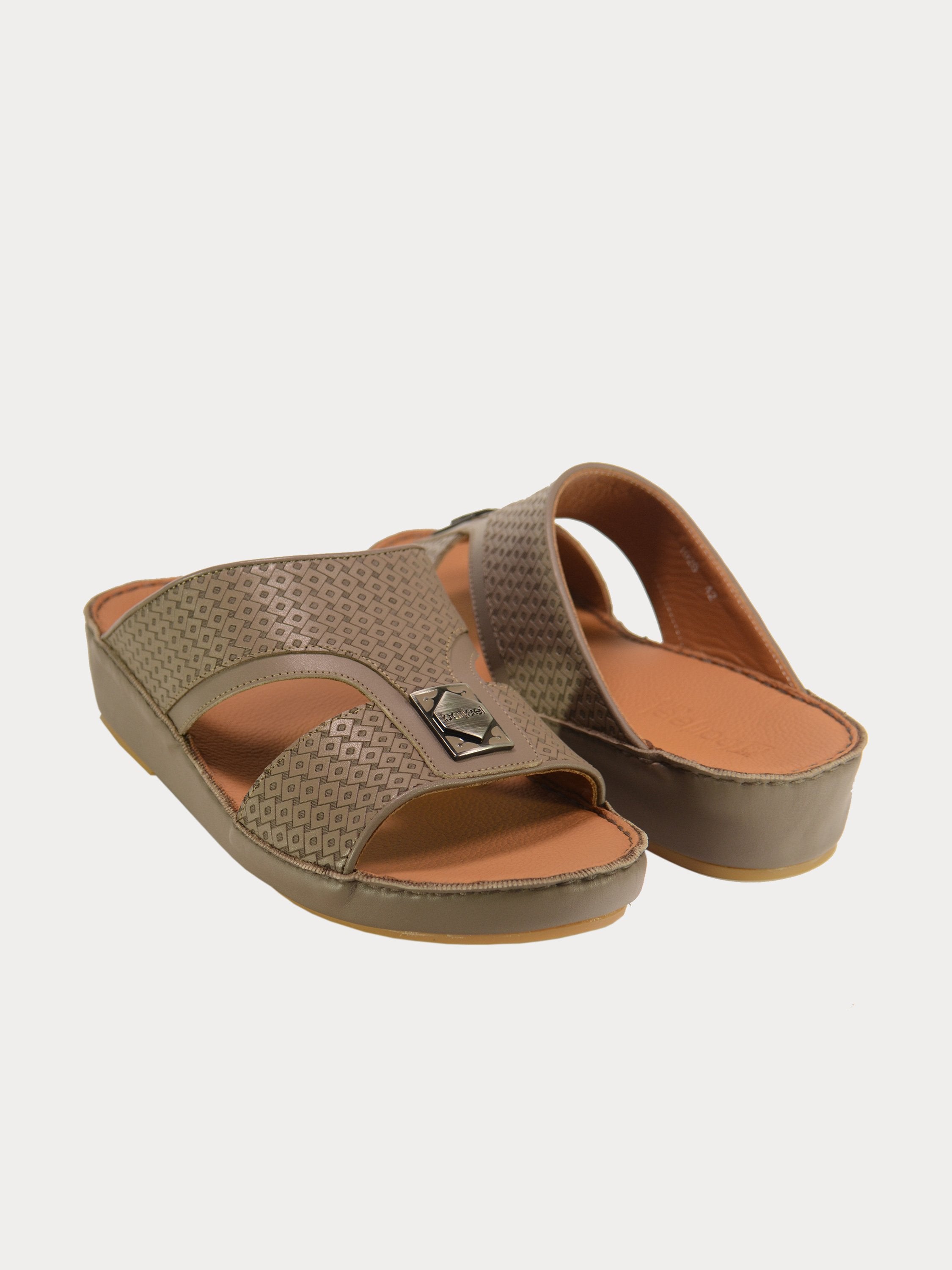 Barjeel Uno 001928 Square Textured Arabic Leather Sandals #color_Beige
