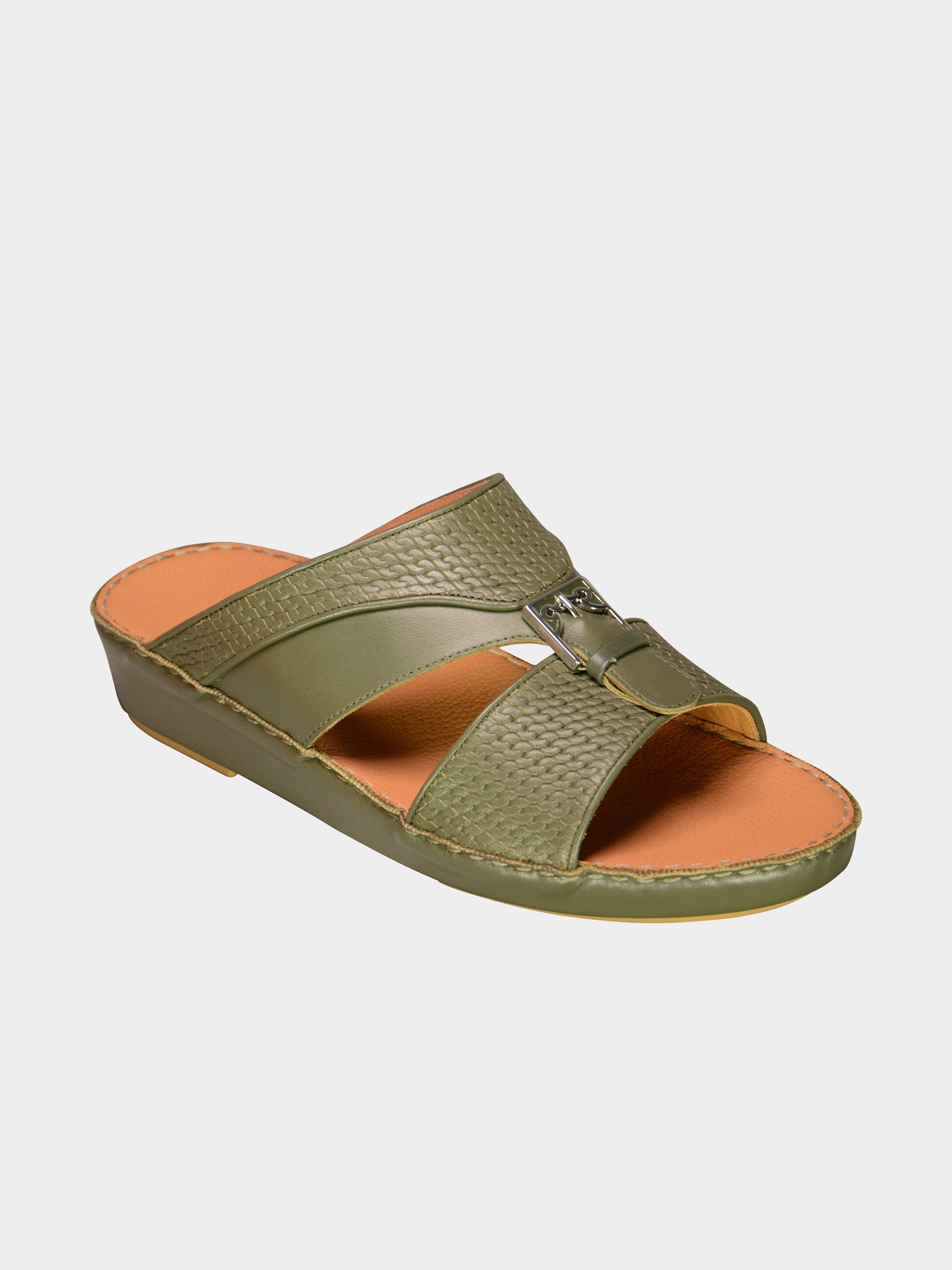 Barjeel Uno 001931 Textured Metal Detail Arabic Sandals #color_Green