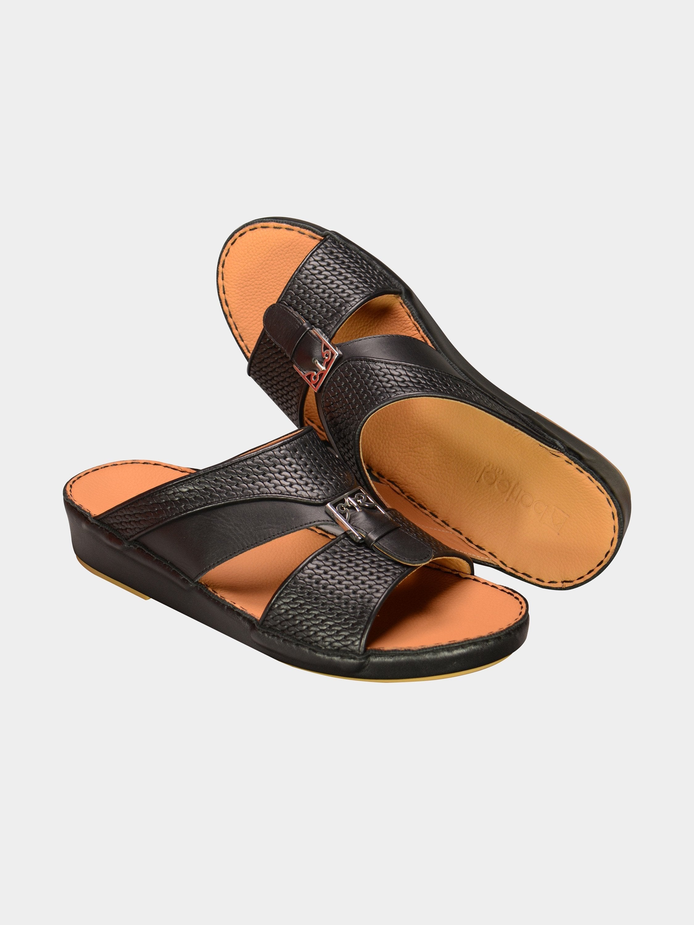 Barjeel Uno 001931 Textured Metal Detail Arabic Sandals #color_Black