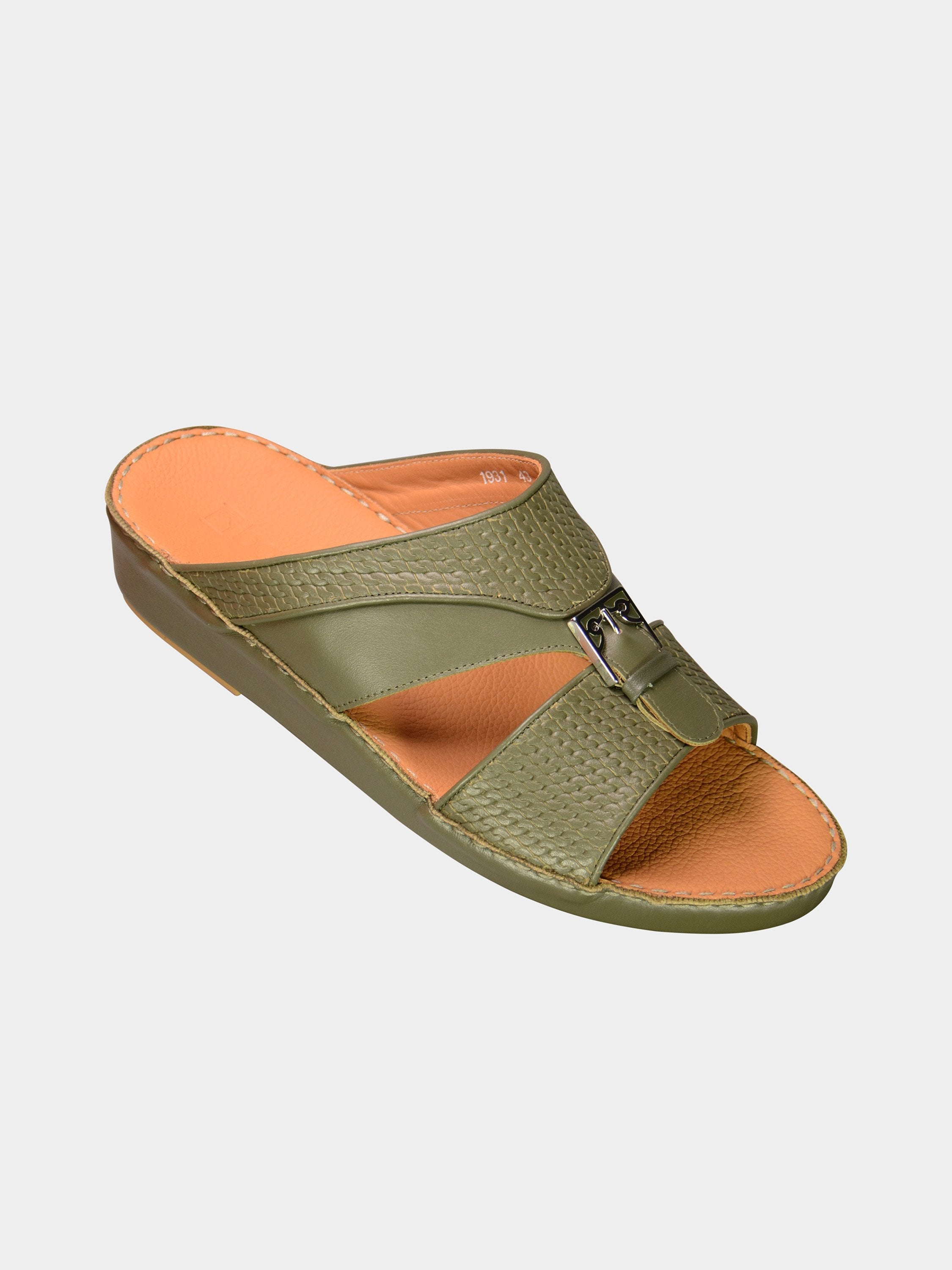 Barjeel Uno 001931 Textured Metal Detail Arabic Sandals #color_Green