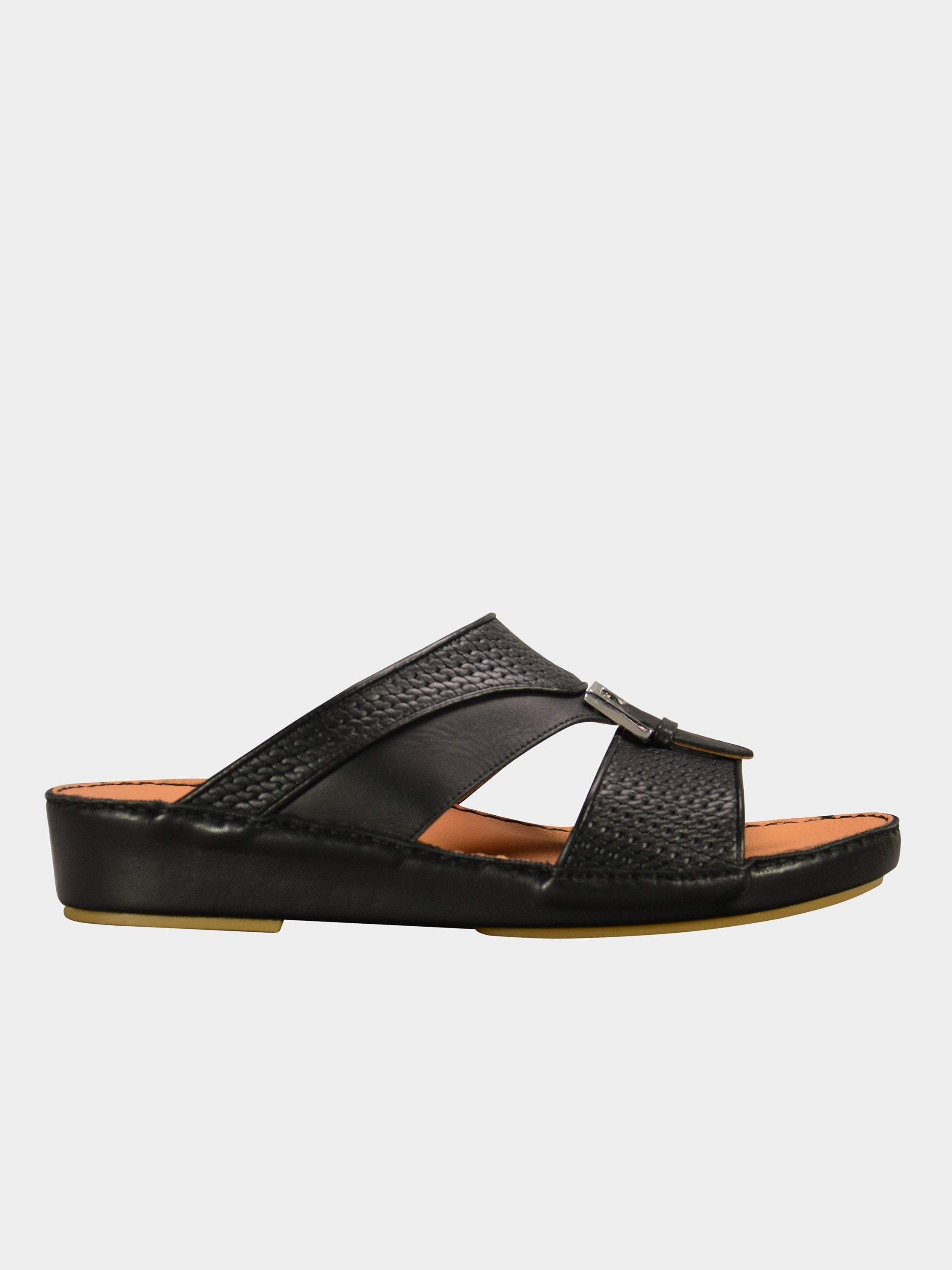 Barjeel Uno 001931 Textured Metal Detail Arabic Sandals #color_Black